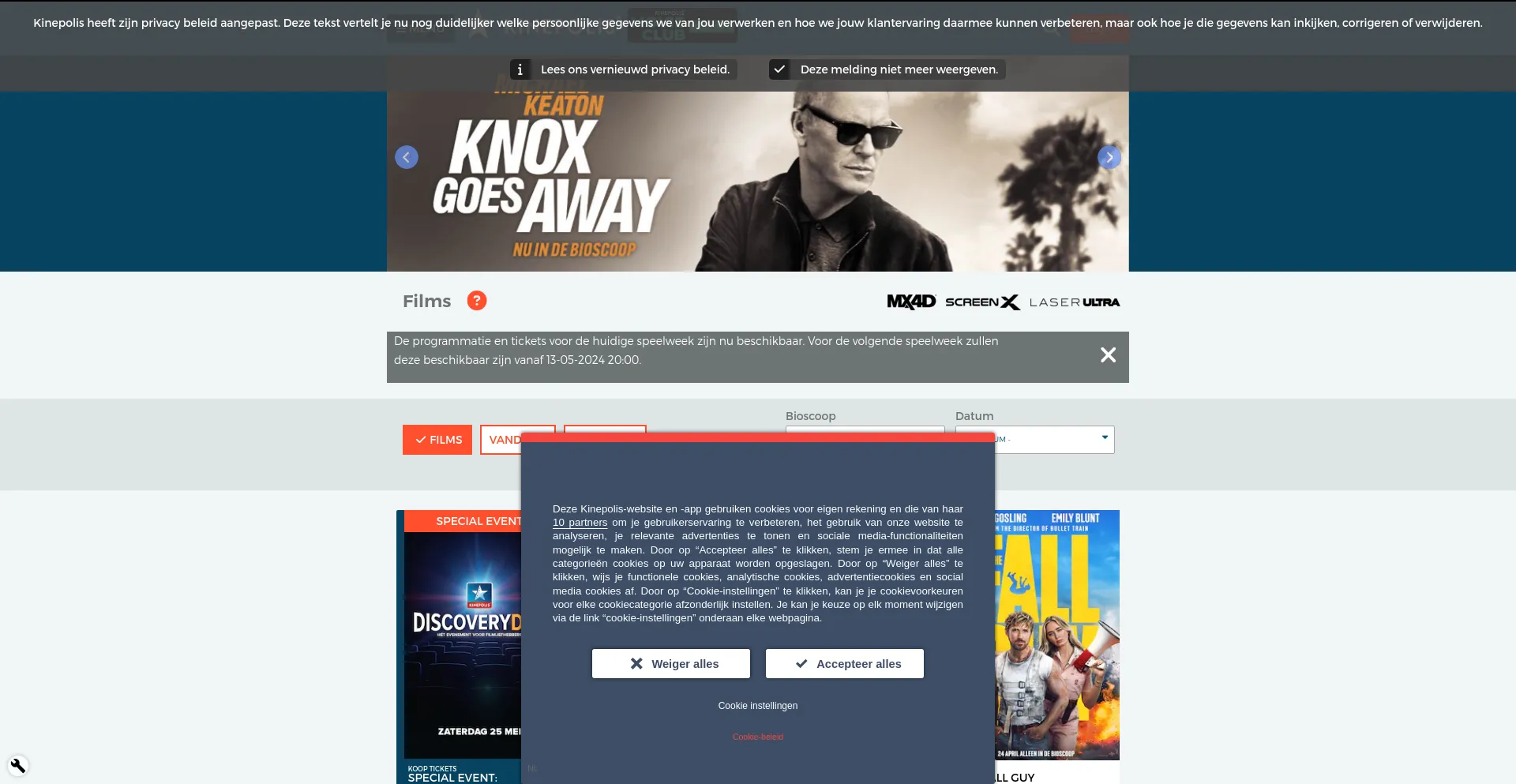 Screenshot of kinepolis.nl homepage