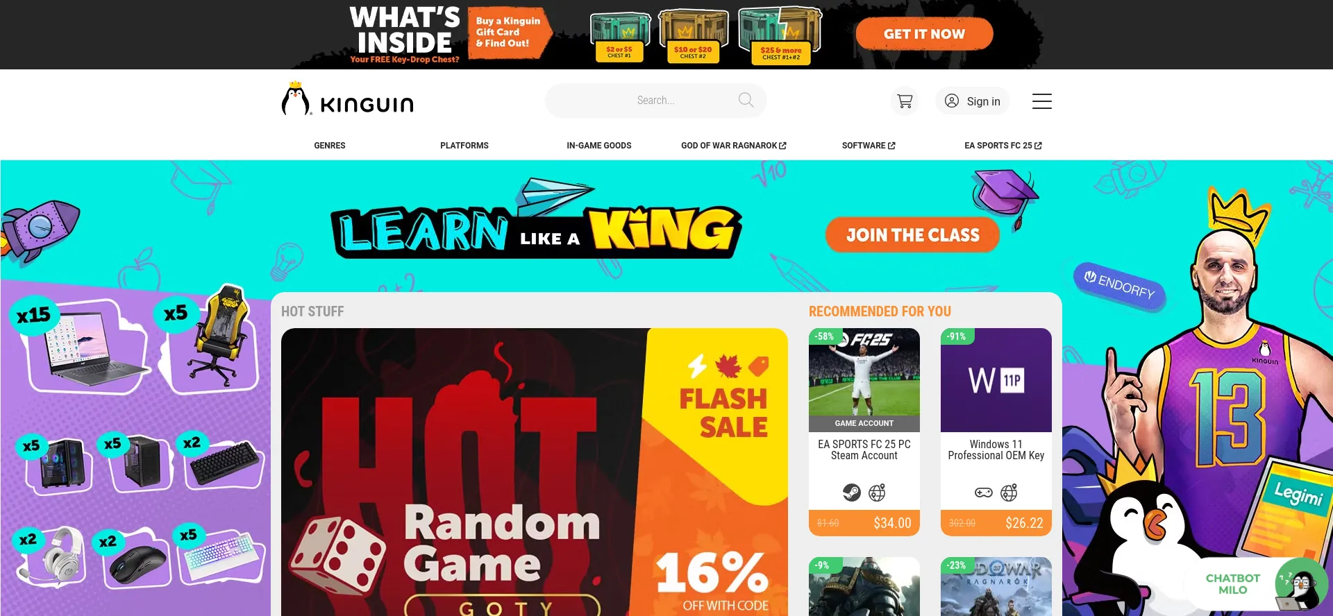 Screenshot of kinguin.net homepage