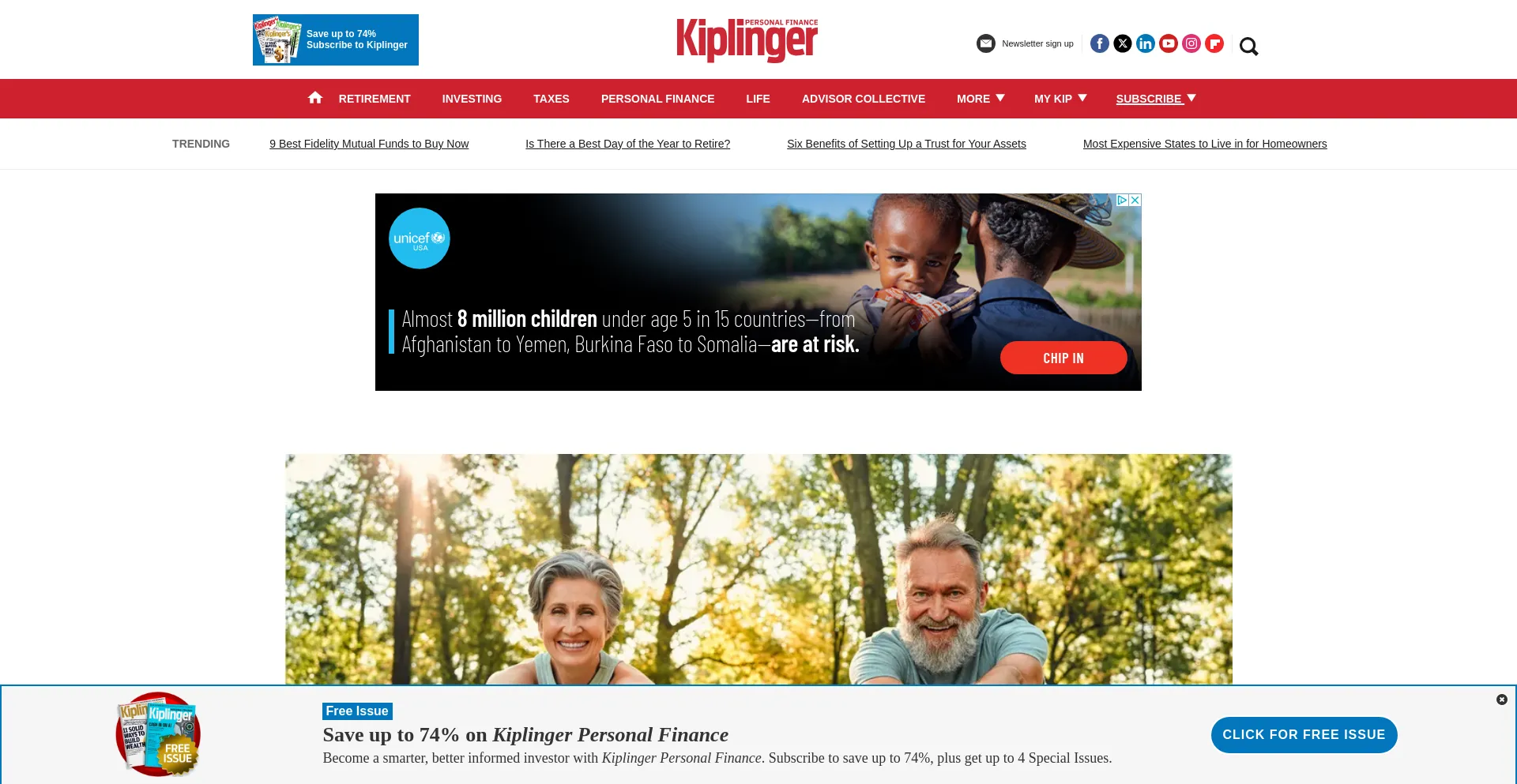 Screenshot of kiplinger.com homepage