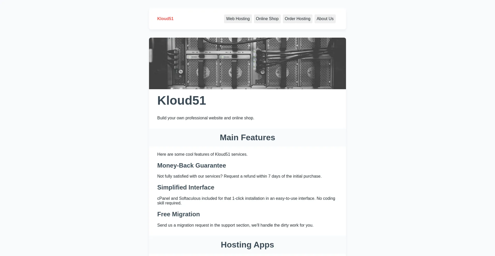 Screenshot of kloud51.com homepage