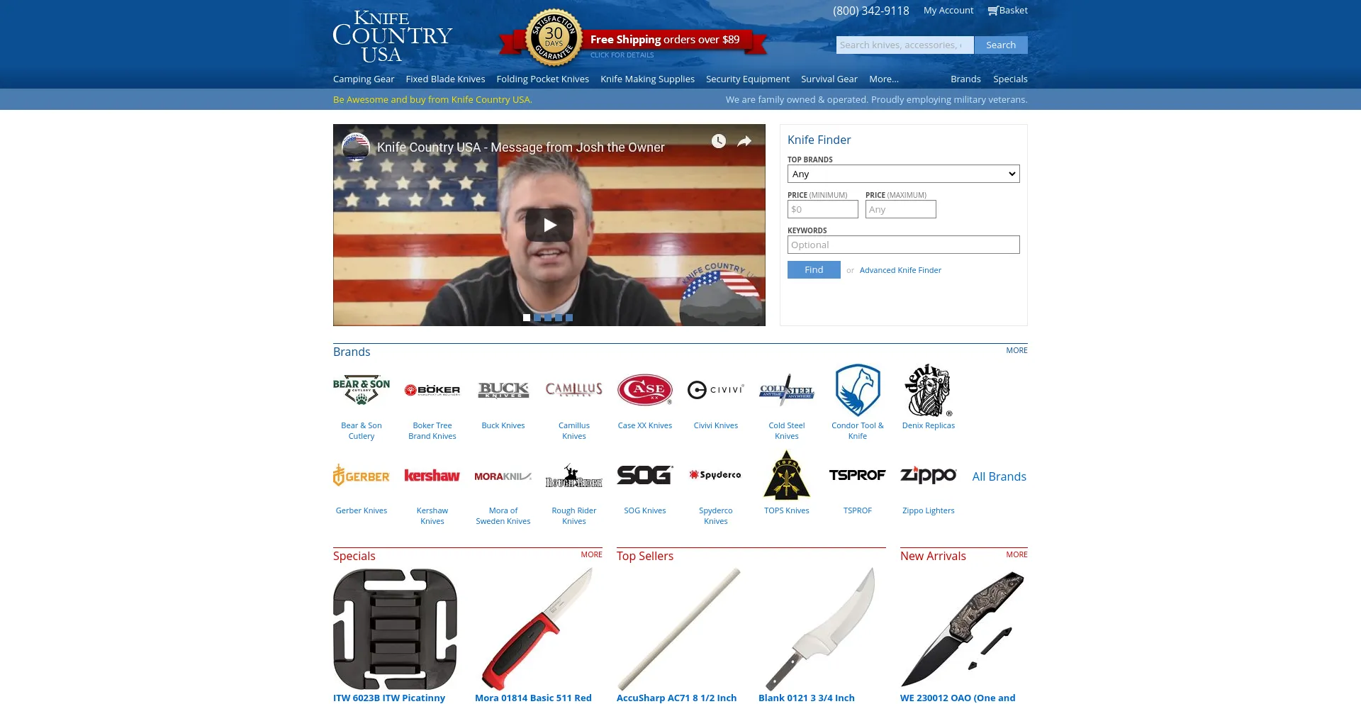 Screenshot of knifecountryusa.com homepage