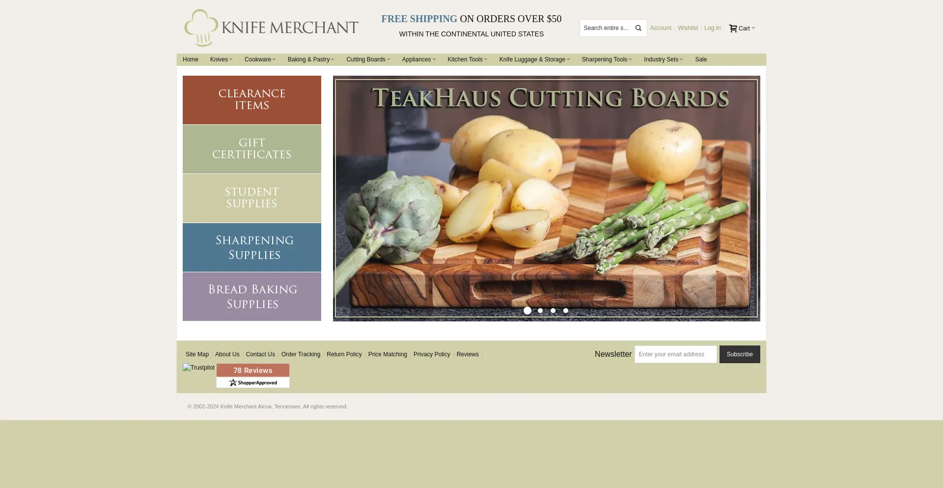 Screenshot of knifemerchant.com homepage