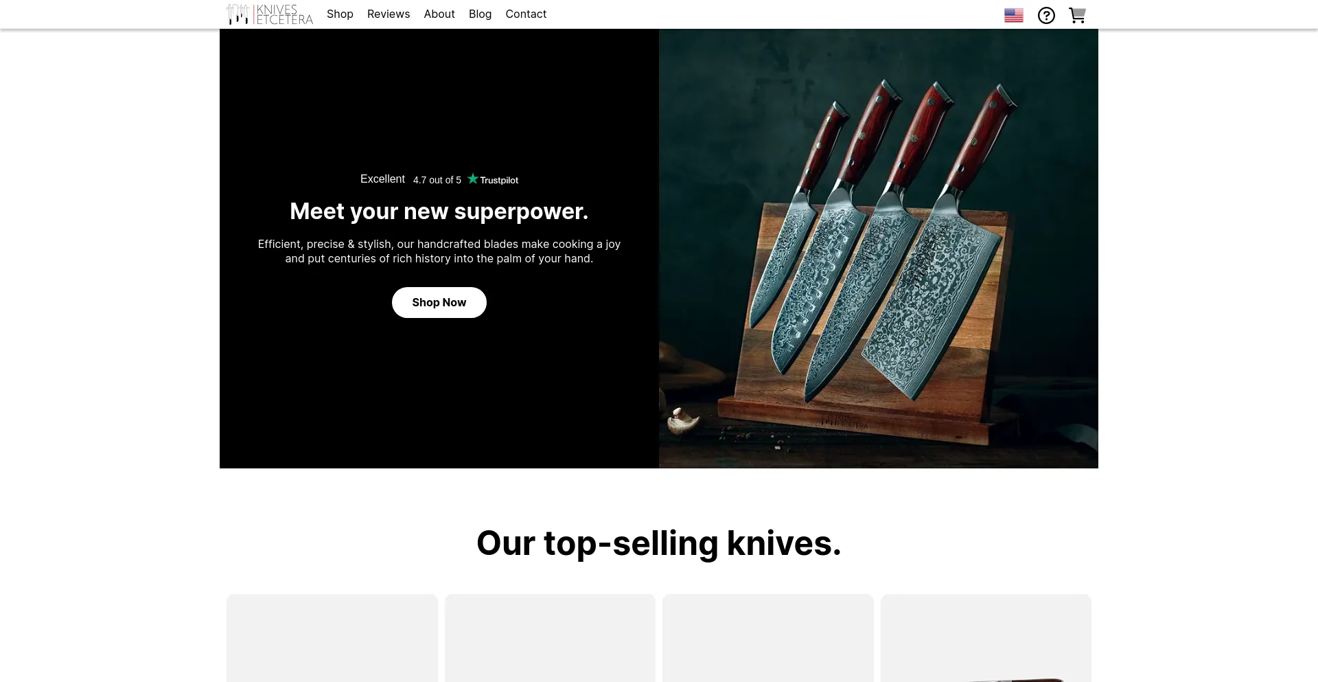 Screenshot of knivesetcetera.com homepage