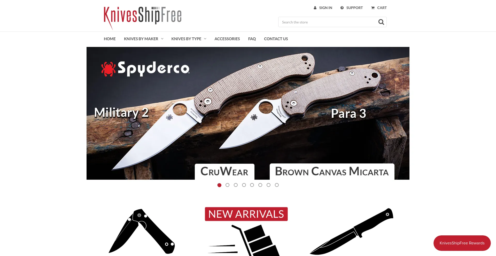 Screenshot of knivesshipfree.com homepage