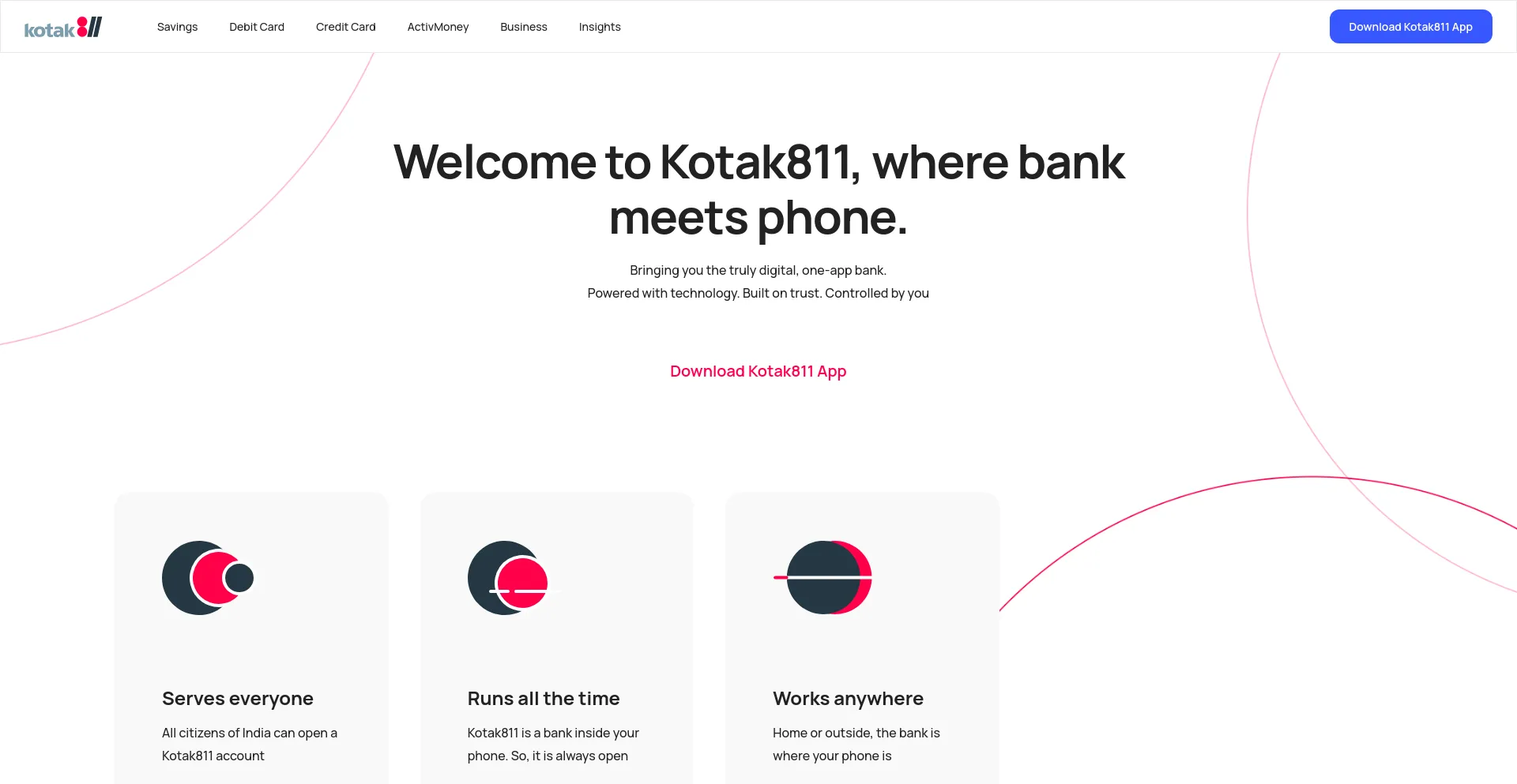 Screenshot of kotak811.com homepage