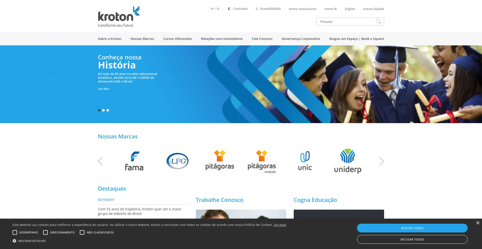 Screenshot of kroton.com.br homepage