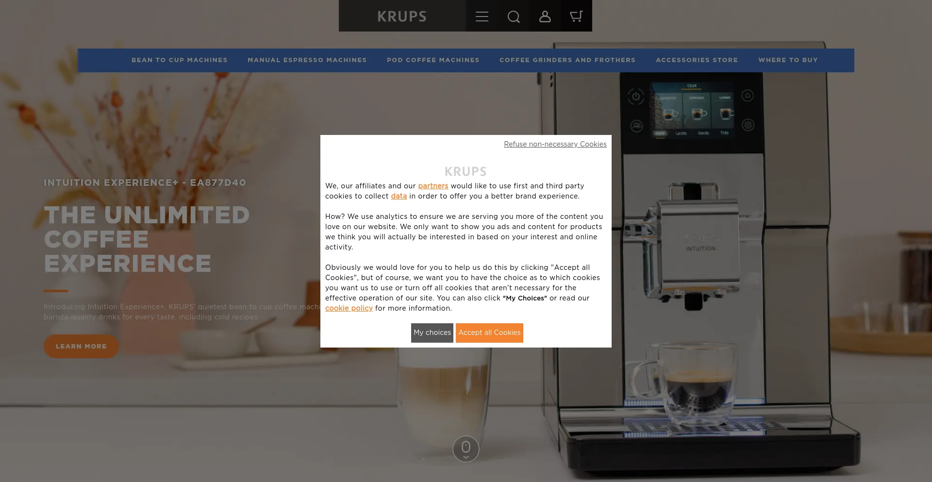 Screenshot of krups.co.uk homepage