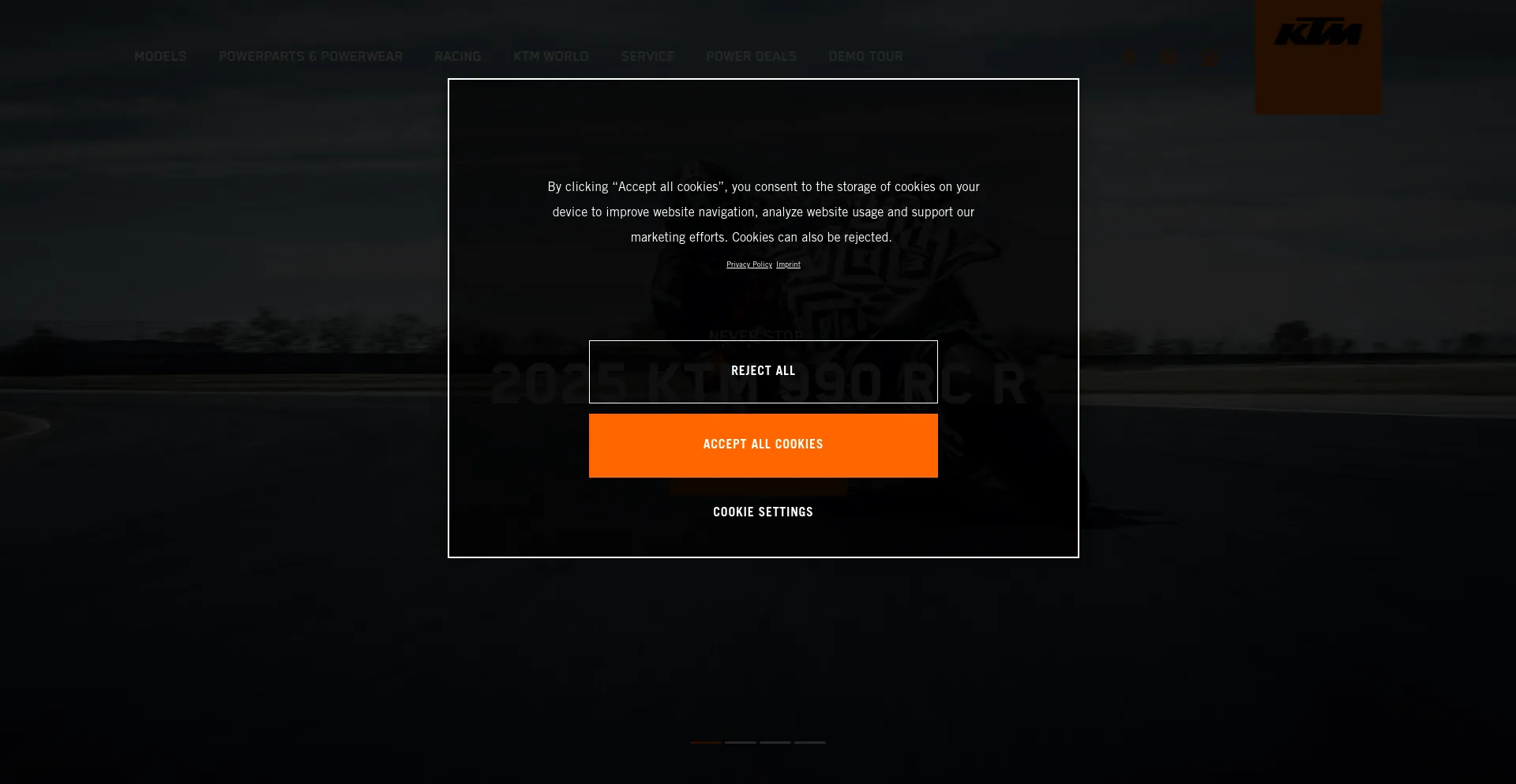 Screenshot of ktm.com homepage