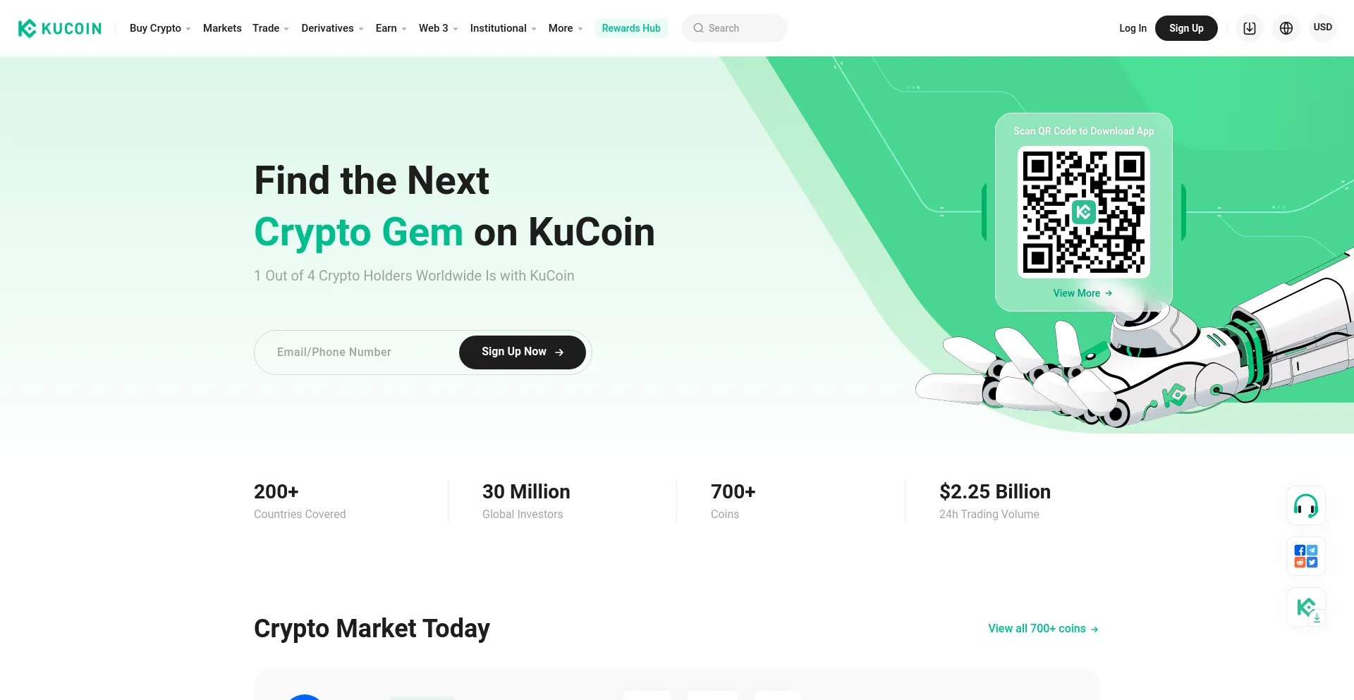 Screenshot of kucoin.com homepage