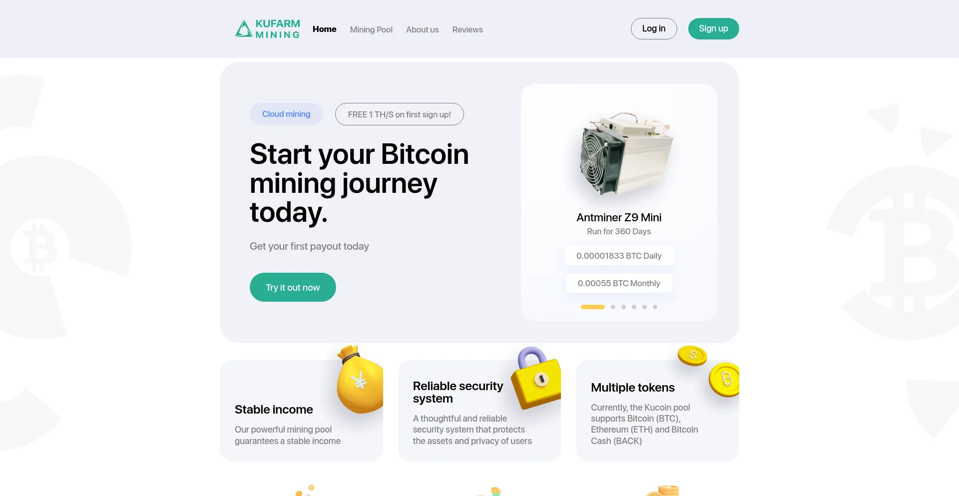 Screenshot of kufarm.io homepage