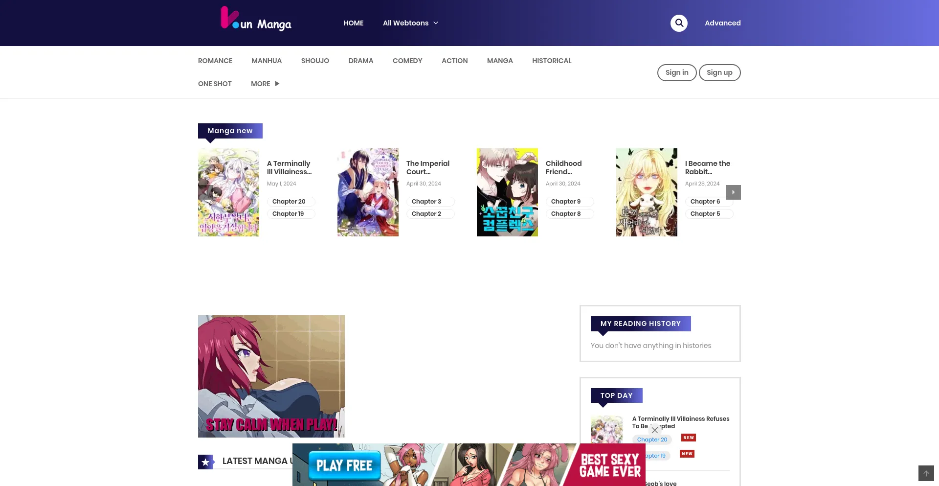 Screenshot of kunmanga.com homepage