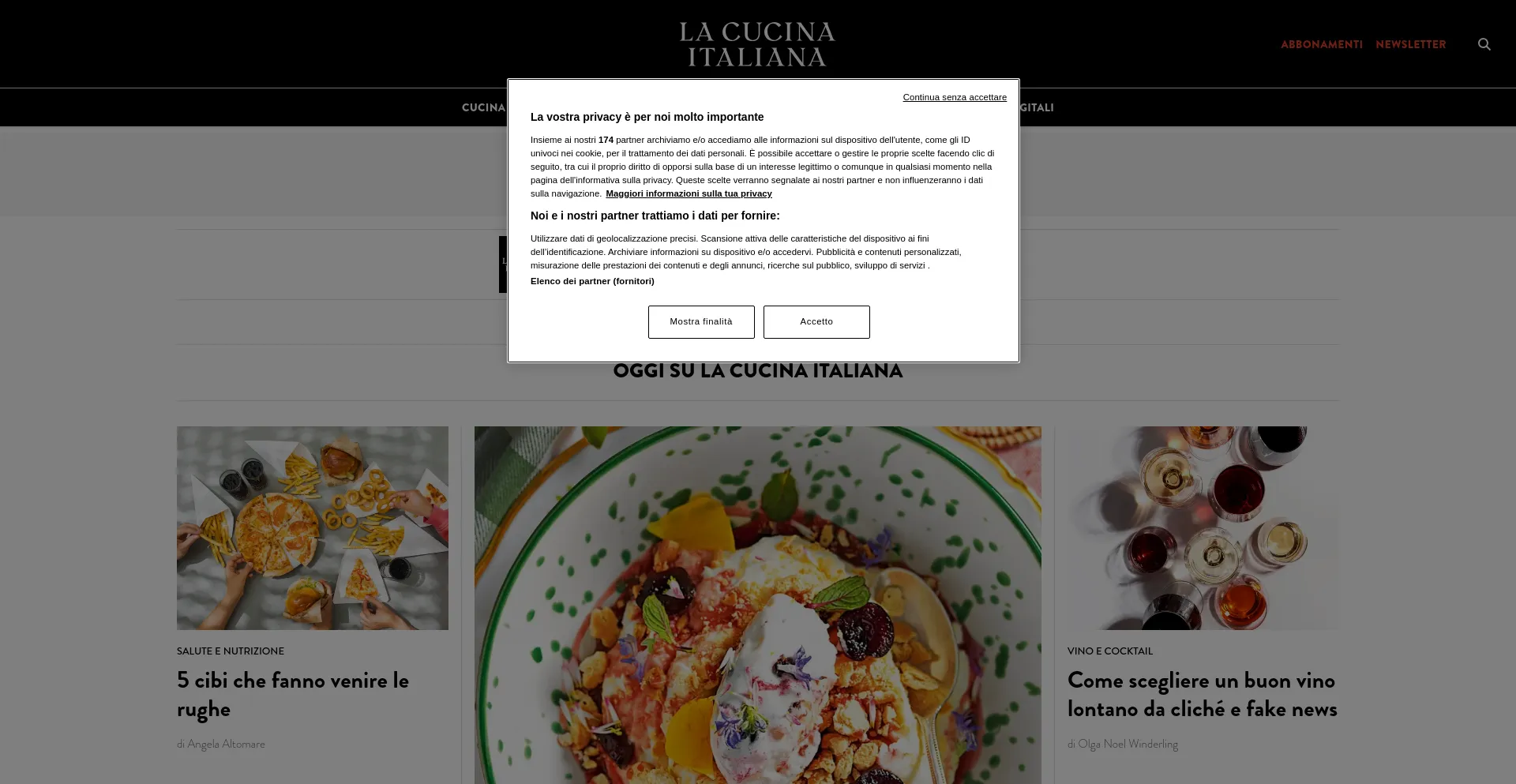 Screenshot of lacucinaitaliana.it homepage