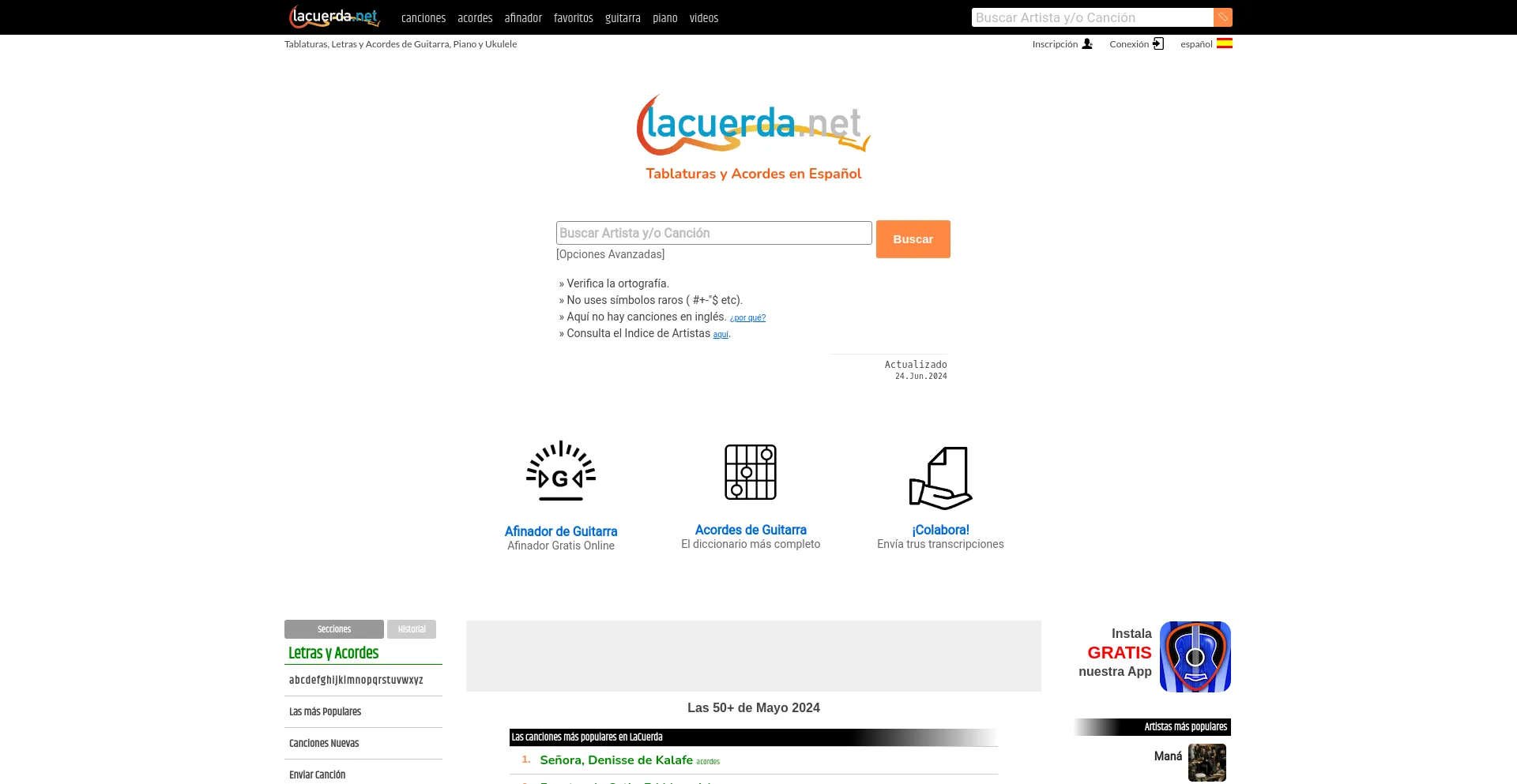 Screenshot of lacuerda.net homepage