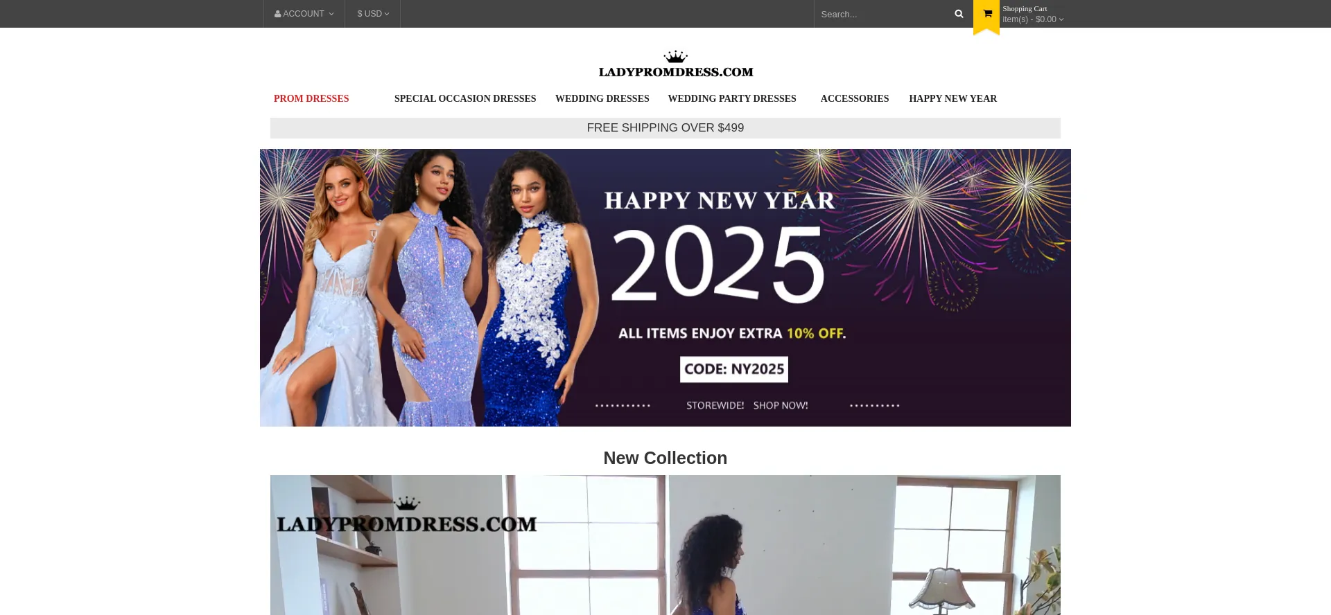 Screenshot of ladypromdress.com homepage