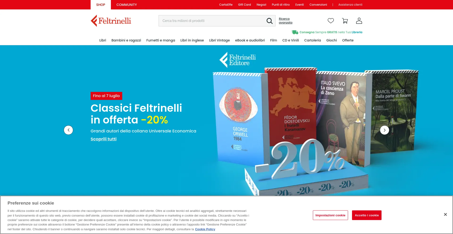 Screenshot of lafeltrinelli.it homepage