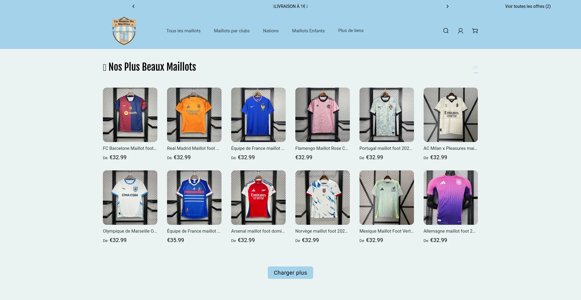 Screenshot of lamaisondumaillot.com homepage