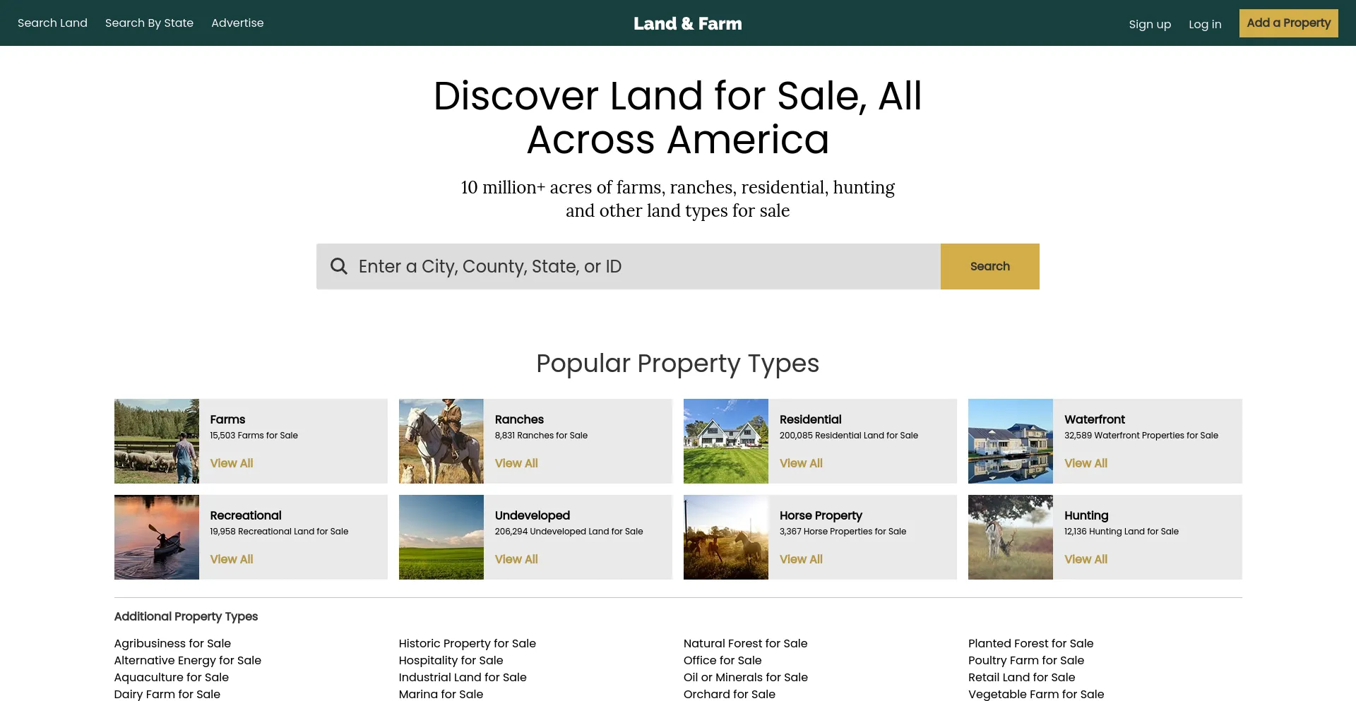 Screenshot of landandfarm.com homepage