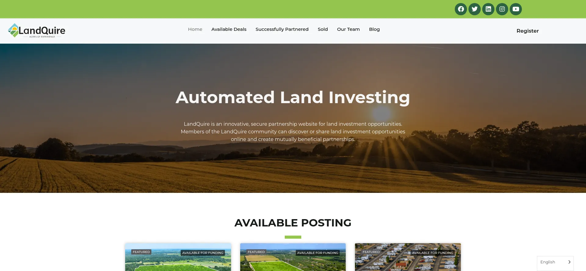 Screenshot of landquiredeals.com homepage