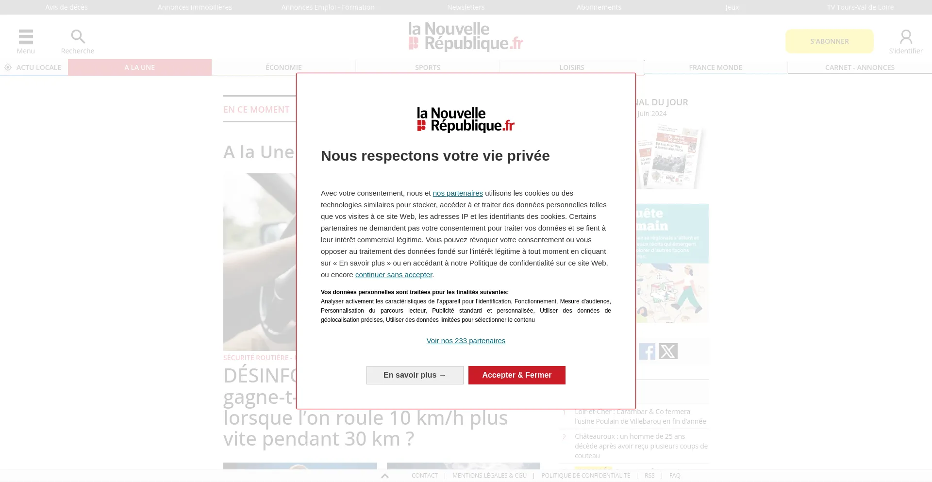 Screenshot of lanouvellerepublique.fr homepage