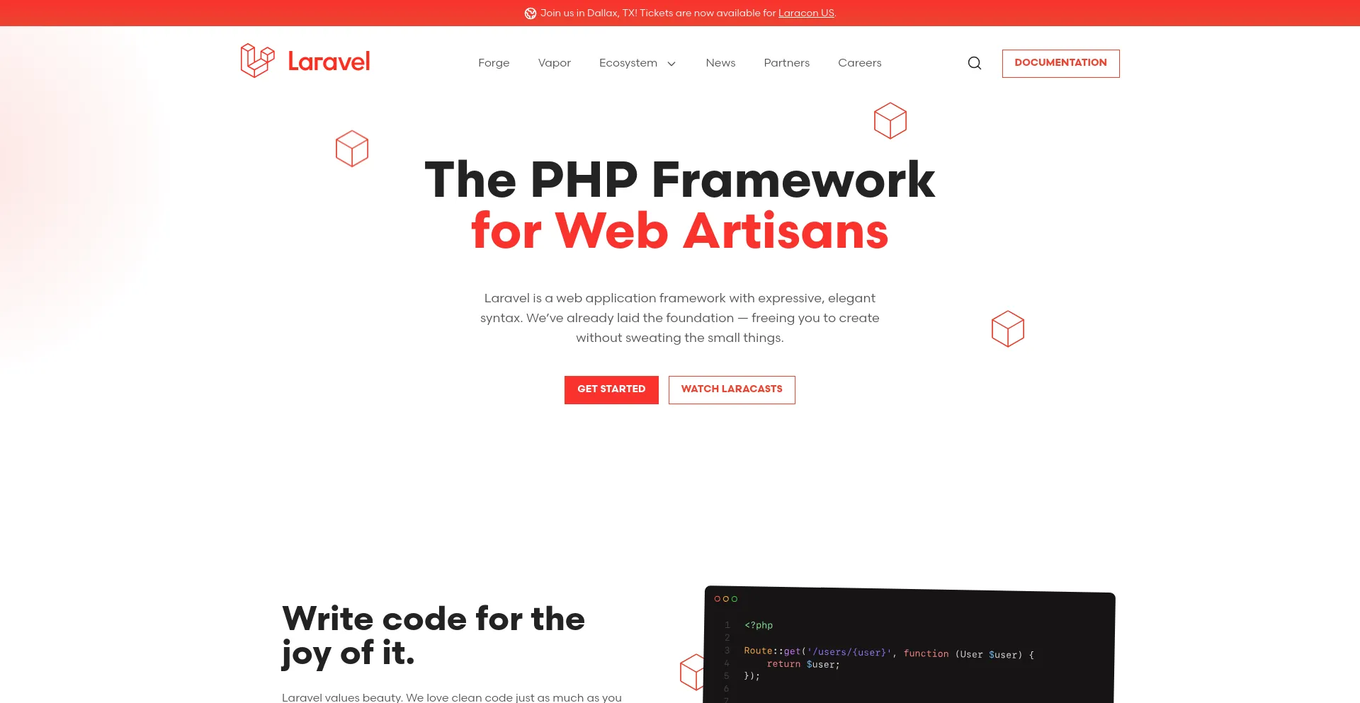 Screenshot of laravel.com homepage