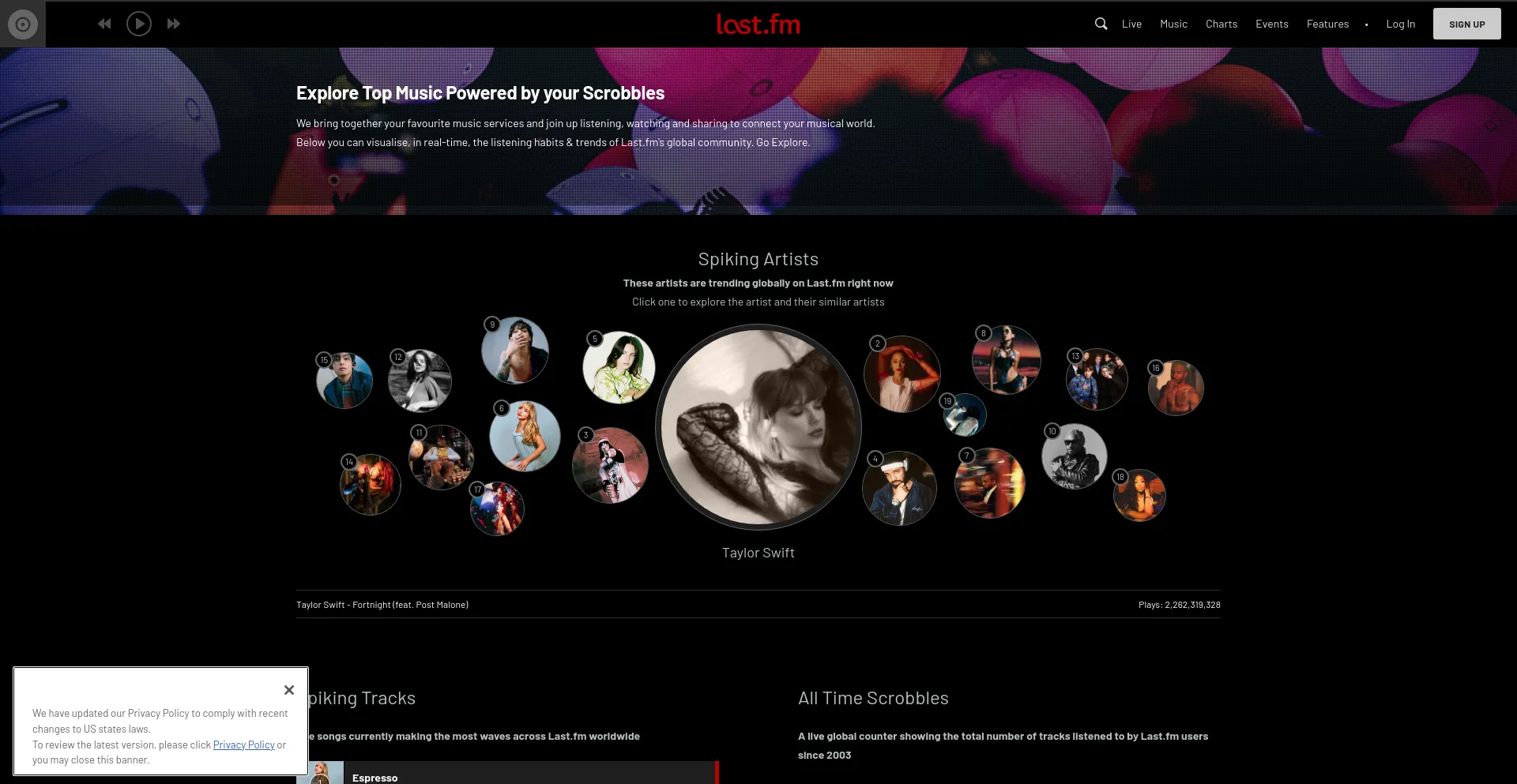 Screenshot of last.fm homepage