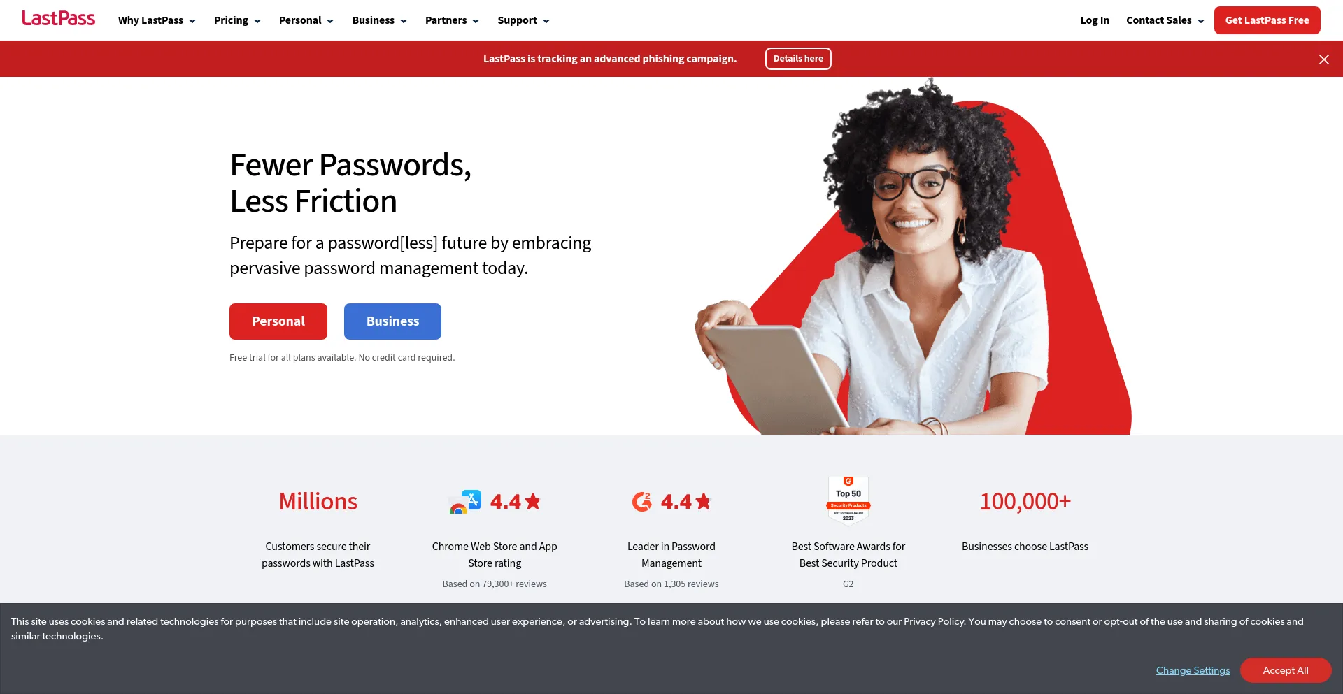 Screenshot of lastpass.com homepage