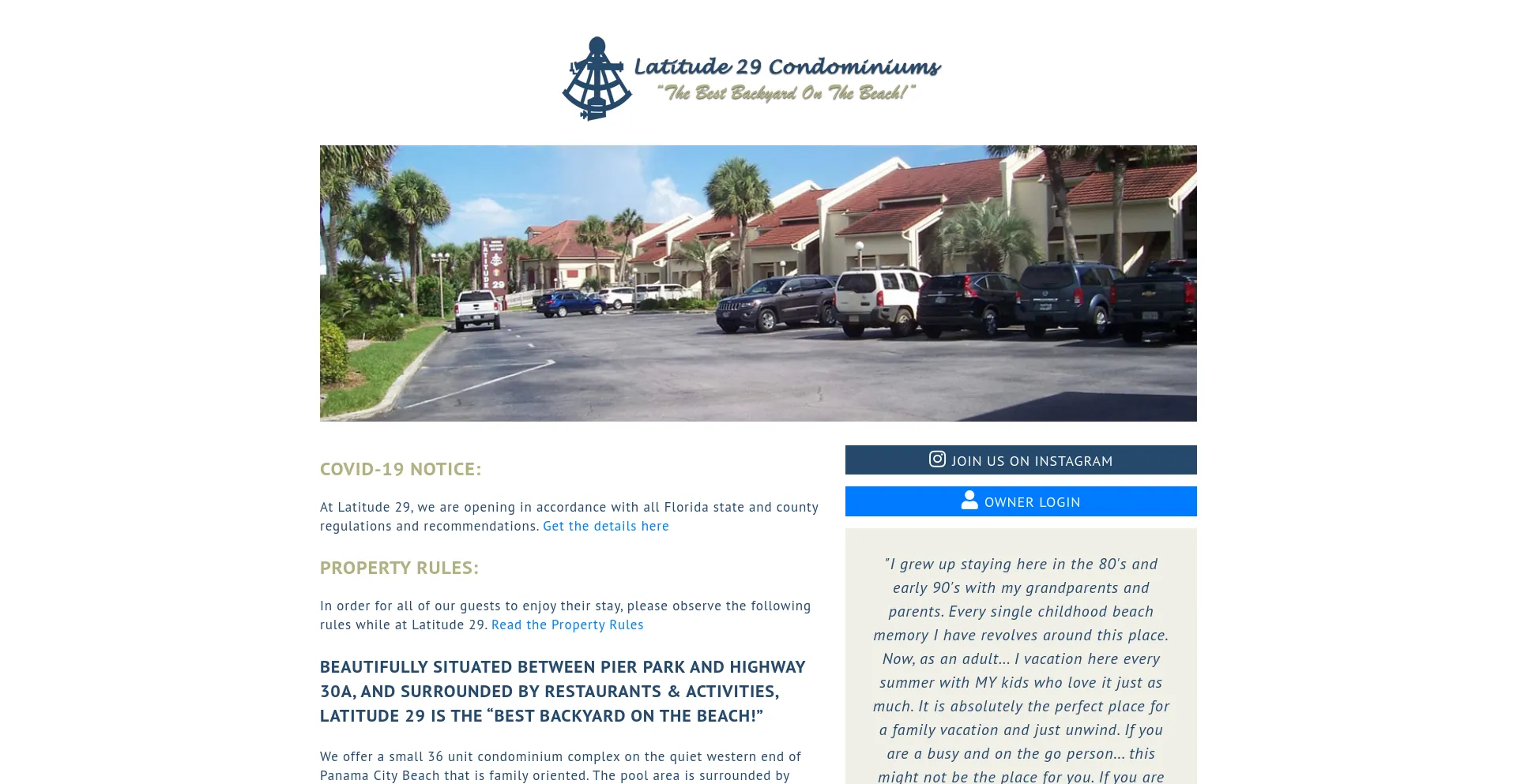 Screenshot of latitude29condo.com homepage