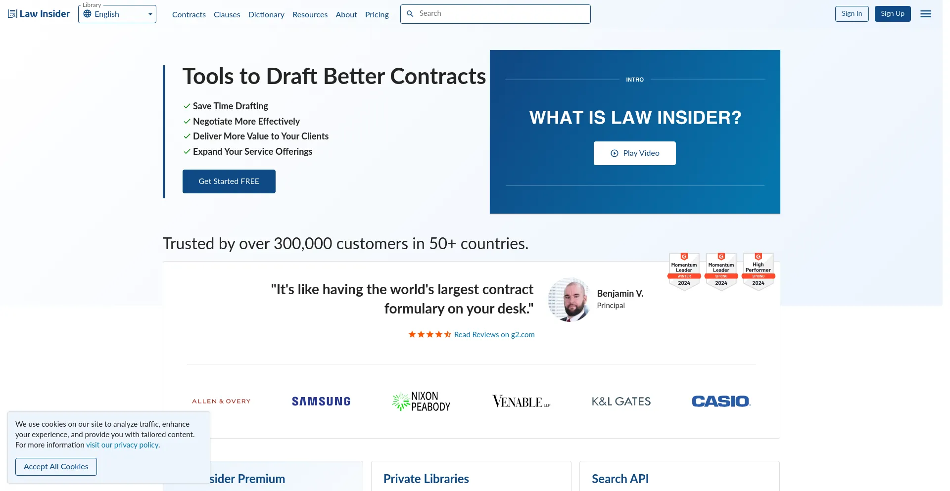 Screenshot of lawinsider.com homepage