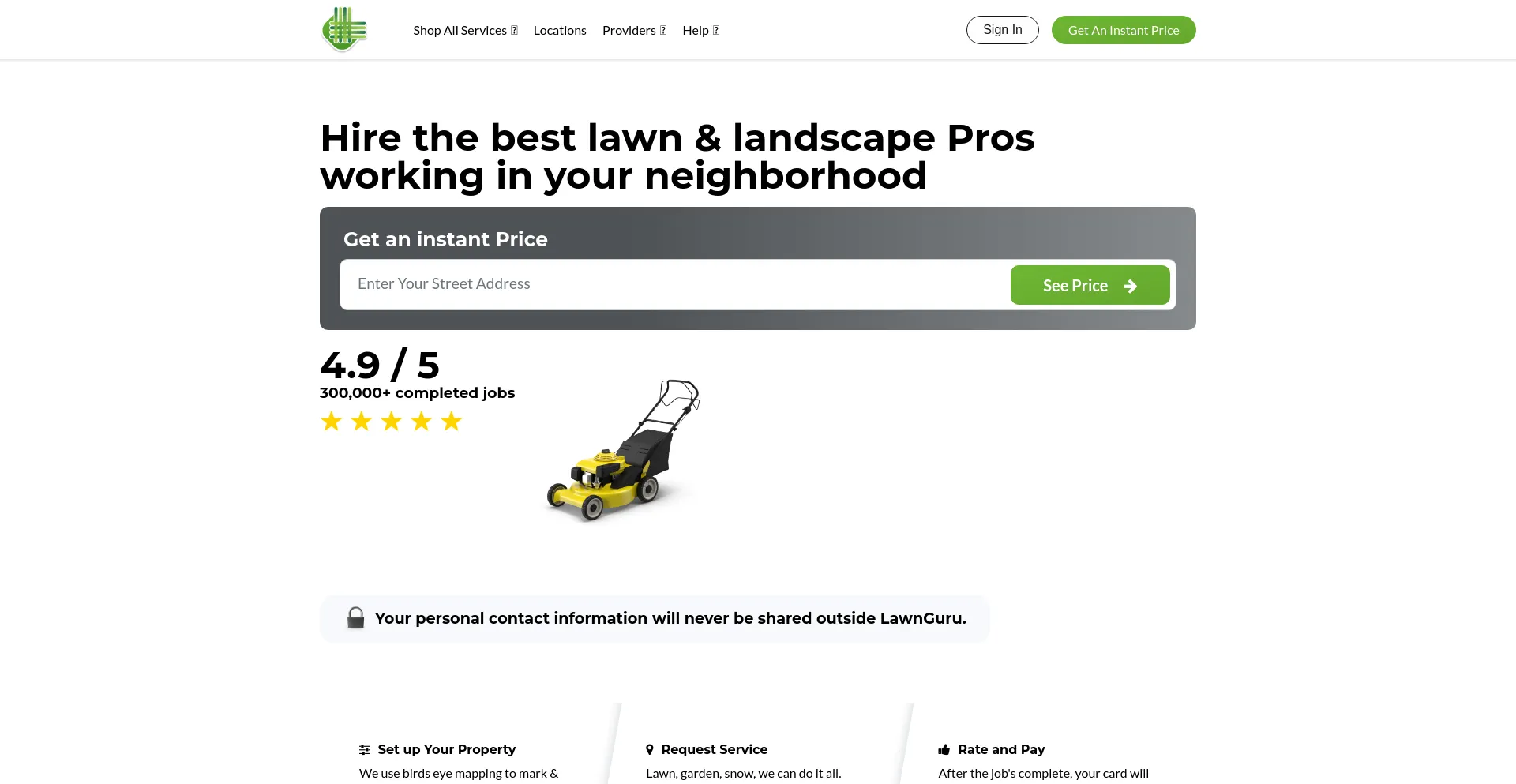 Screenshot of lawnguru.co homepage