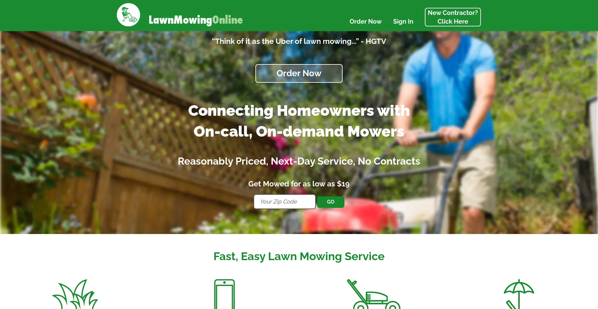 Screenshot of lawnmowingonline.com homepage