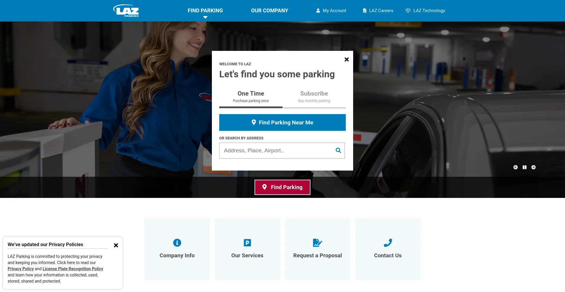 Screenshot of lazparking.com homepage