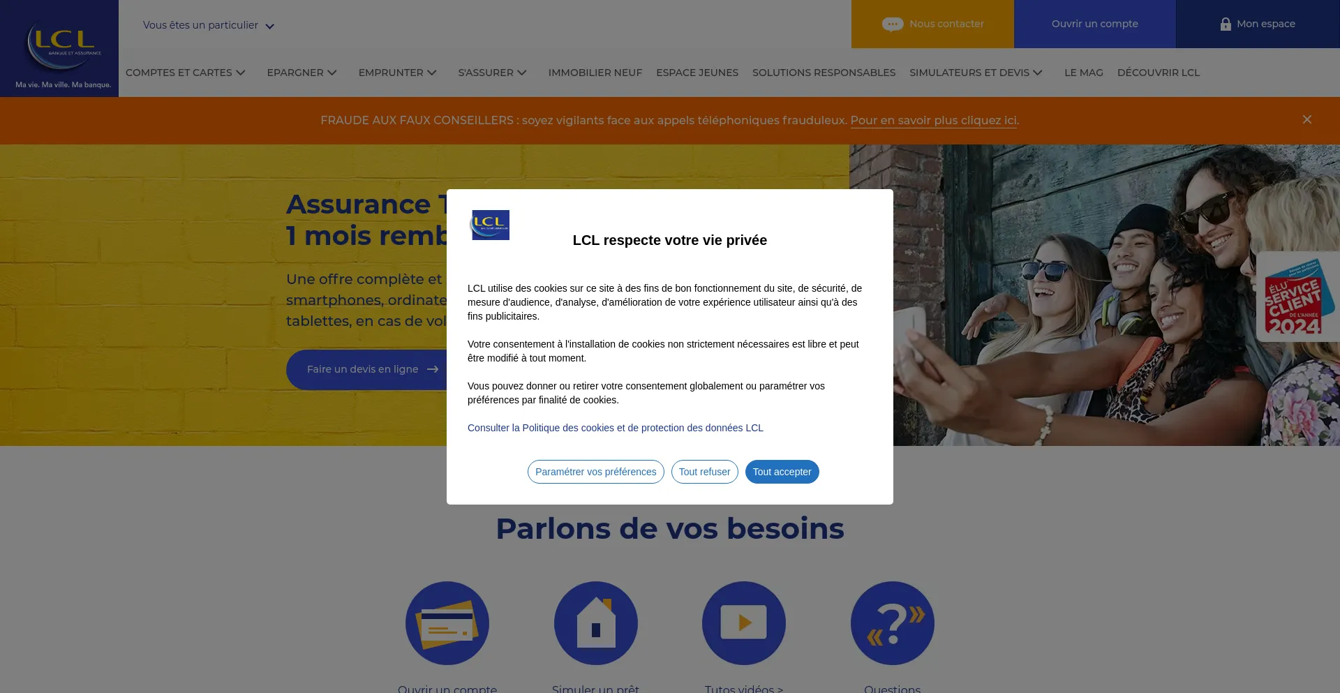 Screenshot of lcl.fr homepage