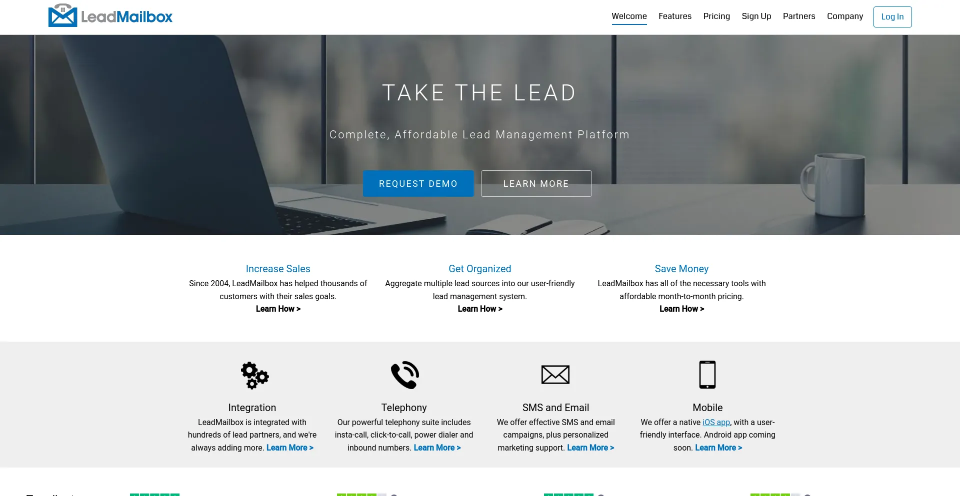 Screenshot of leadmailbox.com homepage