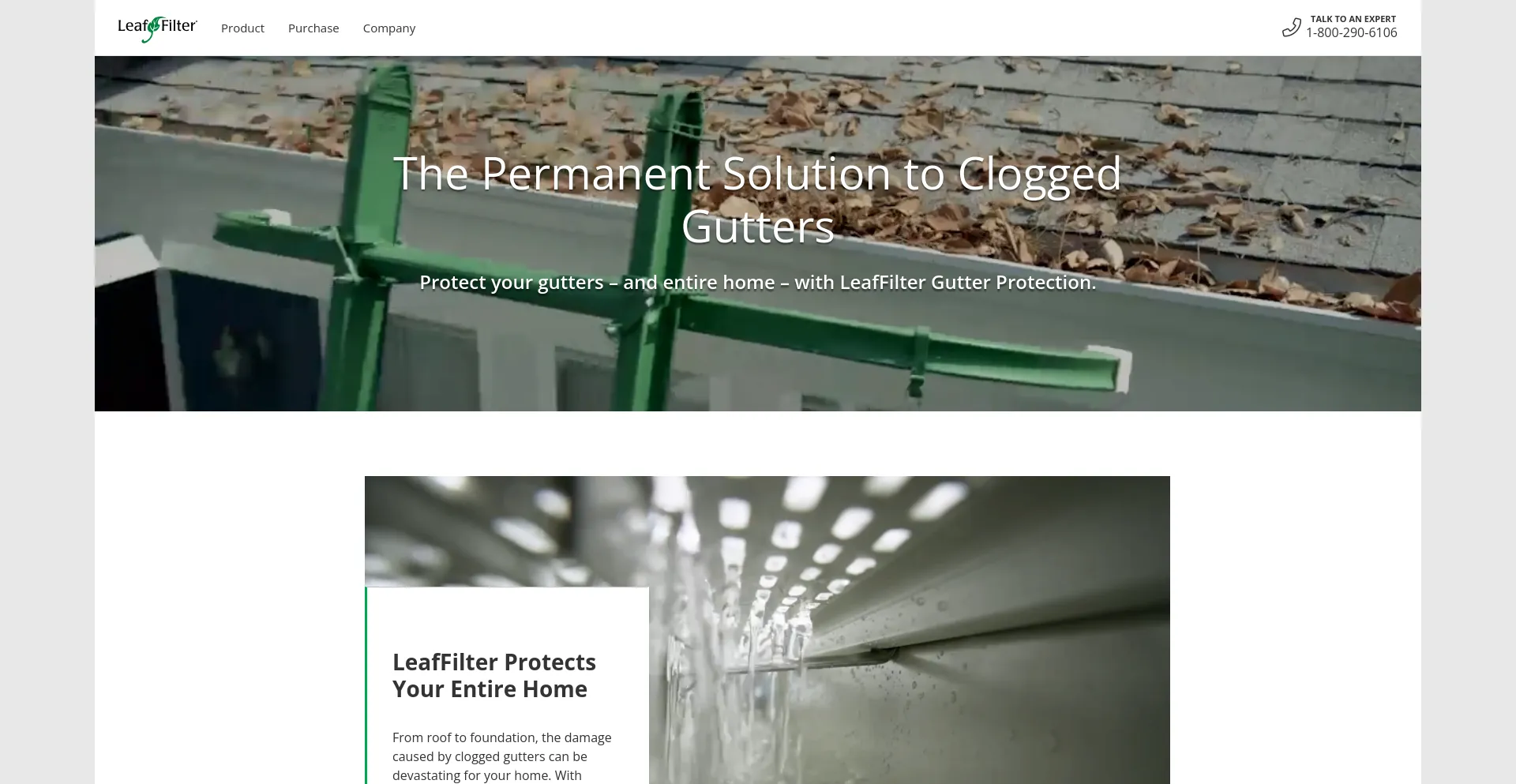 Screenshot of leaffilter.com homepage