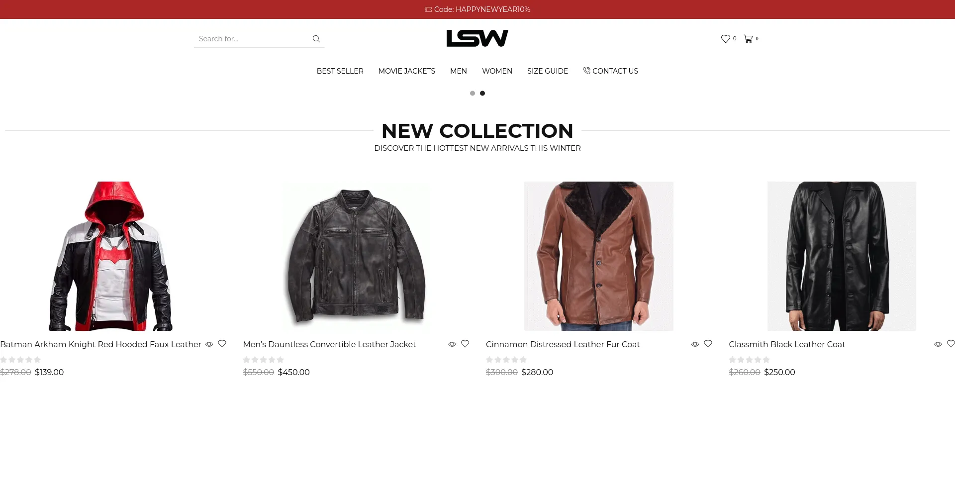 Screenshot of leatherstoreworld.com homepage