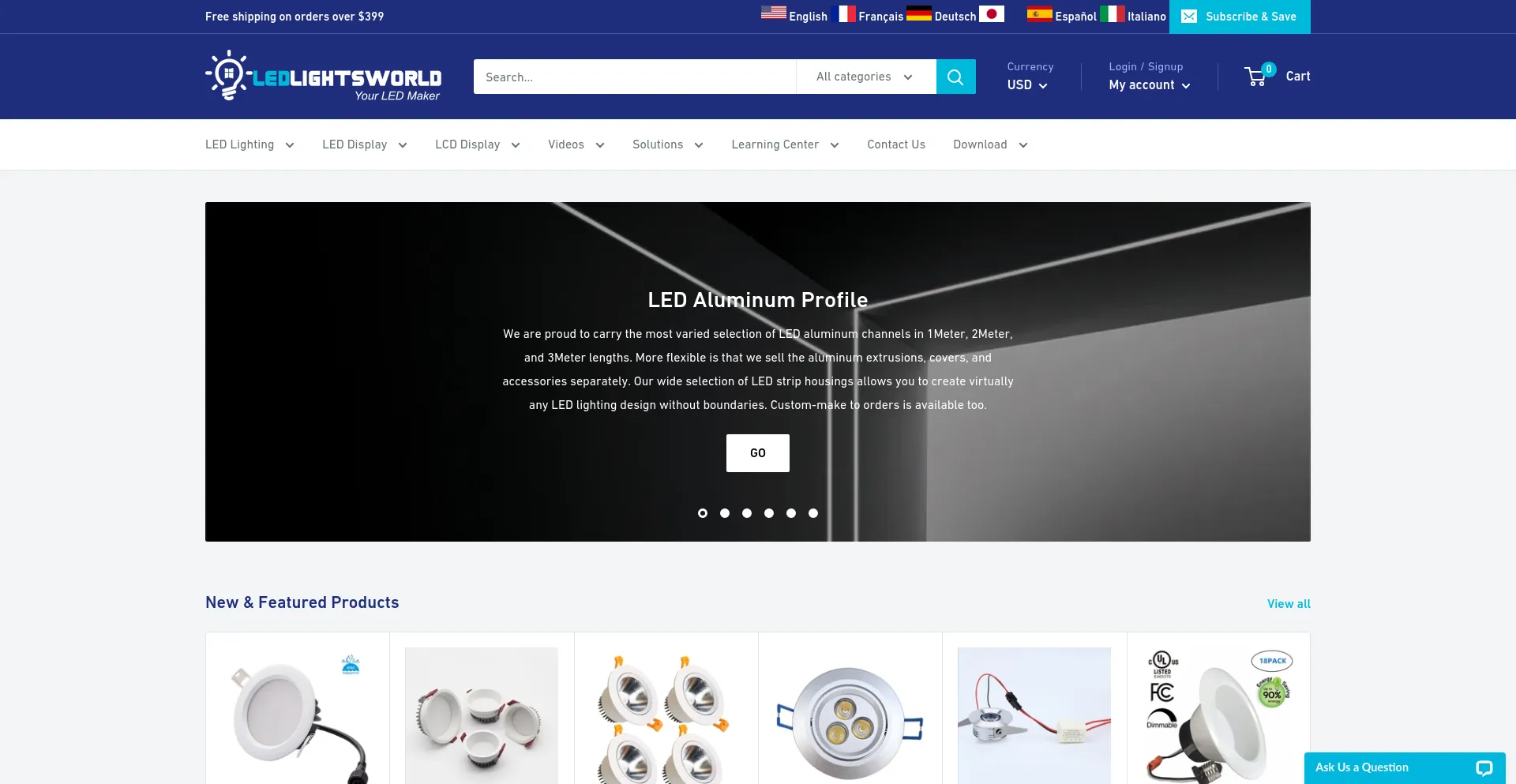 Screenshot of ledlightsworld.com homepage