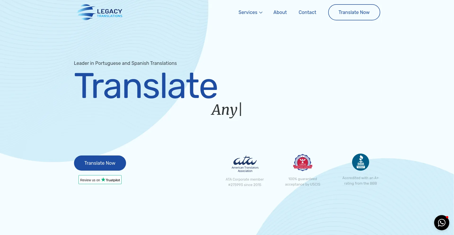 Screenshot of legacytranslations.com homepage