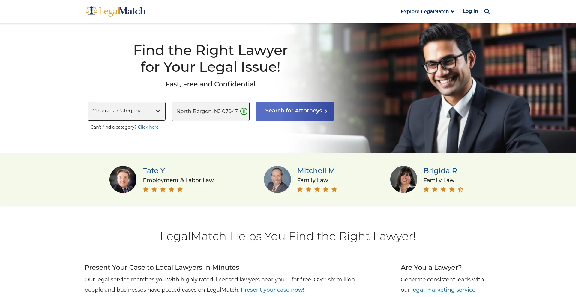 Screenshot of legalmatch.com homepage