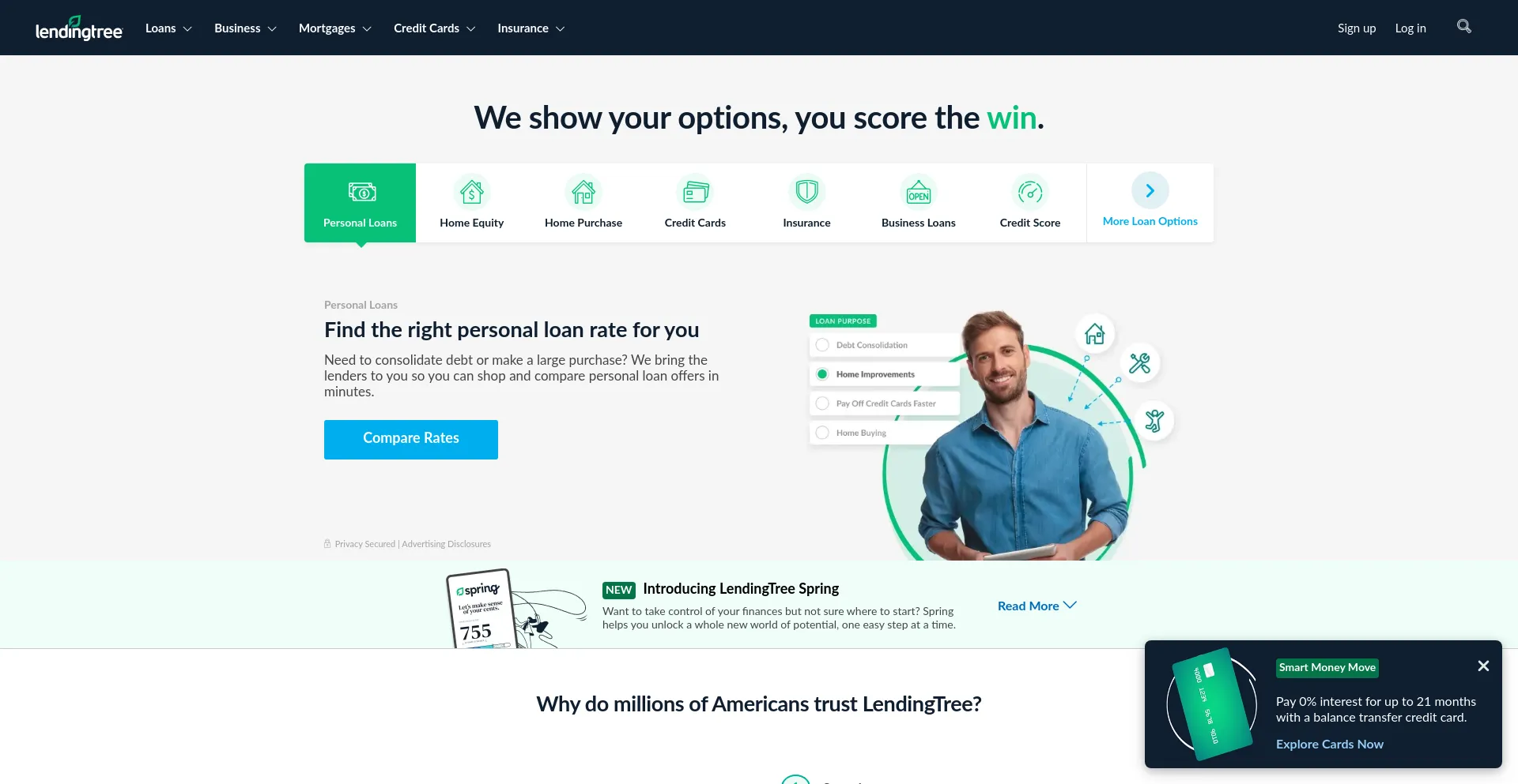 Screenshot of lendingtree.com homepage