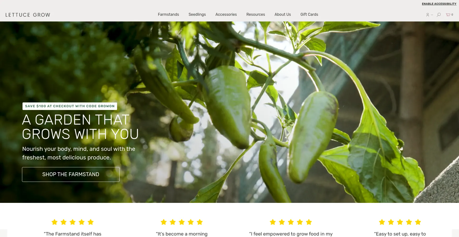 Screenshot of lettucegrow.com homepage