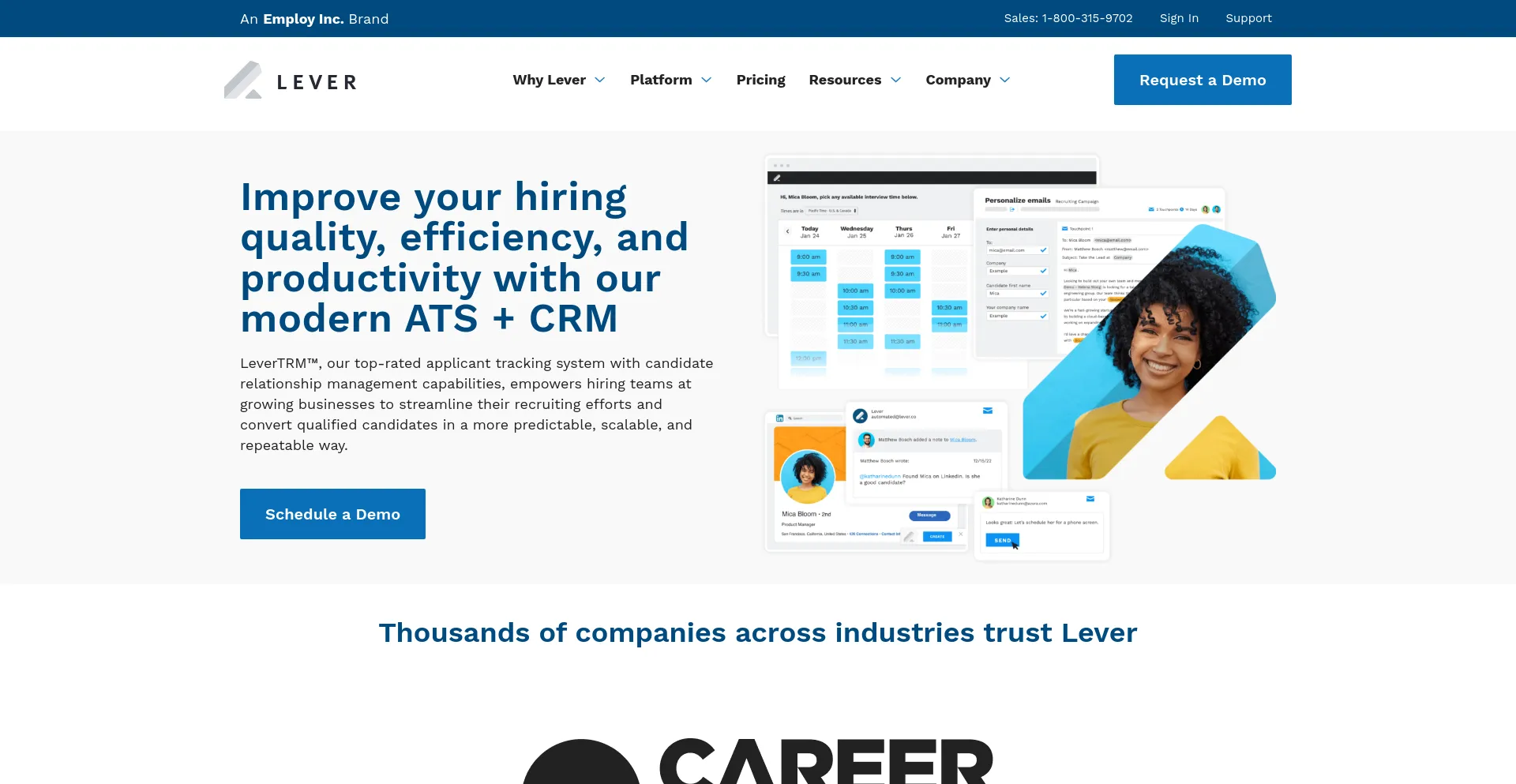 Screenshot of lever.co homepage