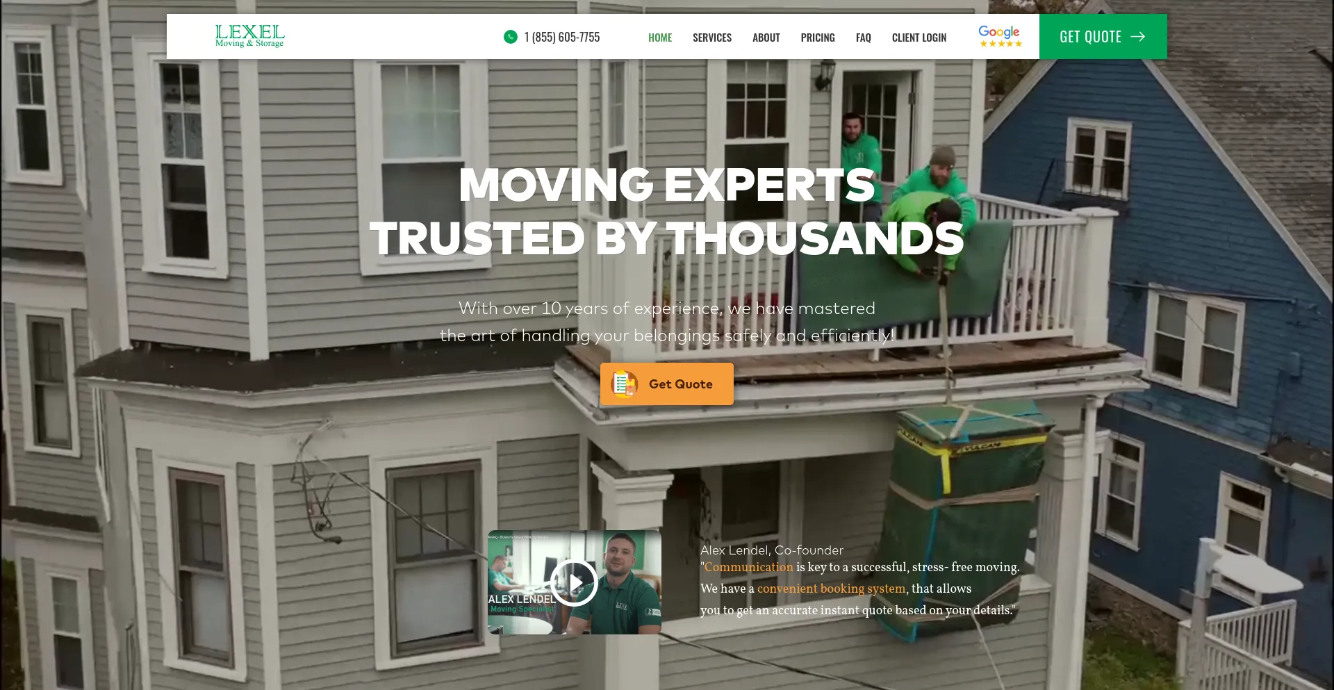 Screenshot of lexelmoving.com homepage