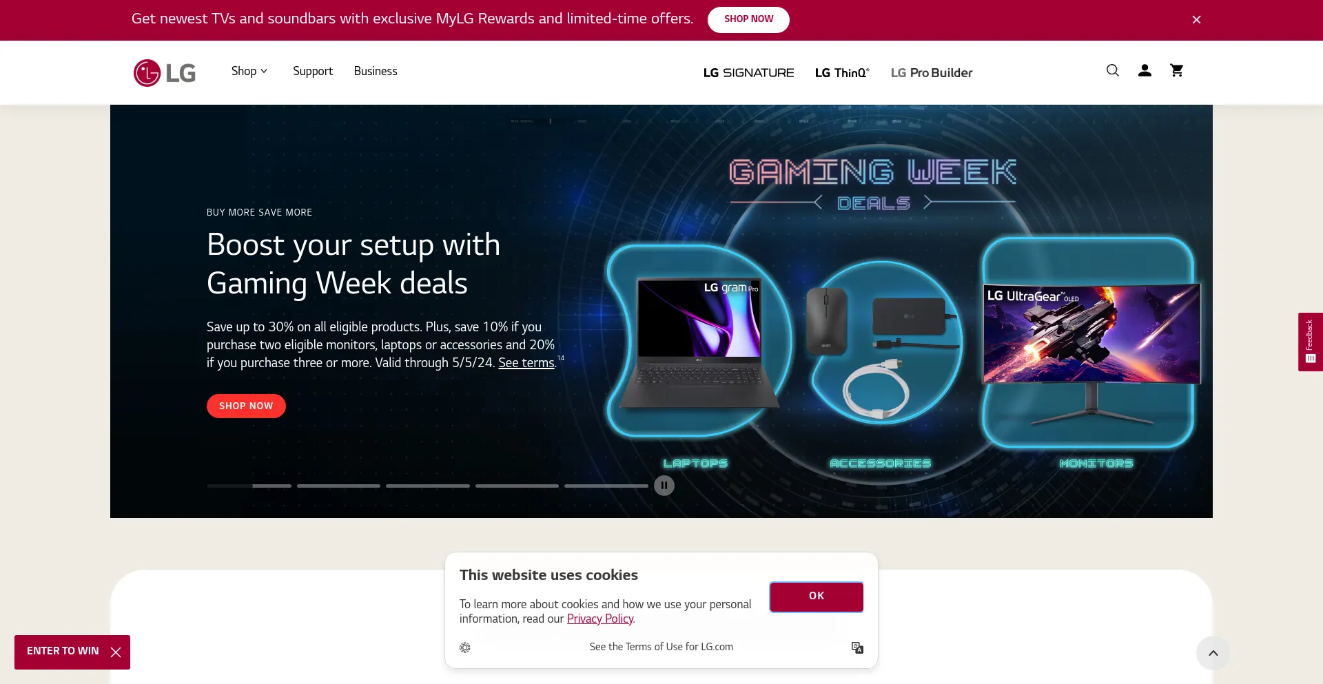 Screenshot of lg.com homepage