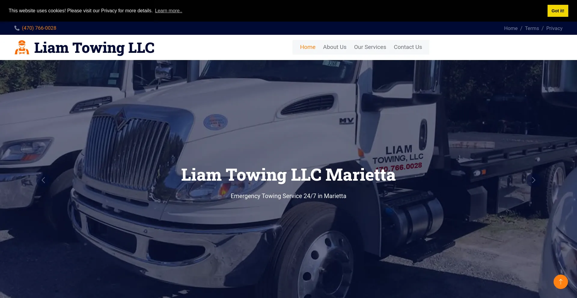 Screenshot of liamtowingmarietta.com homepage