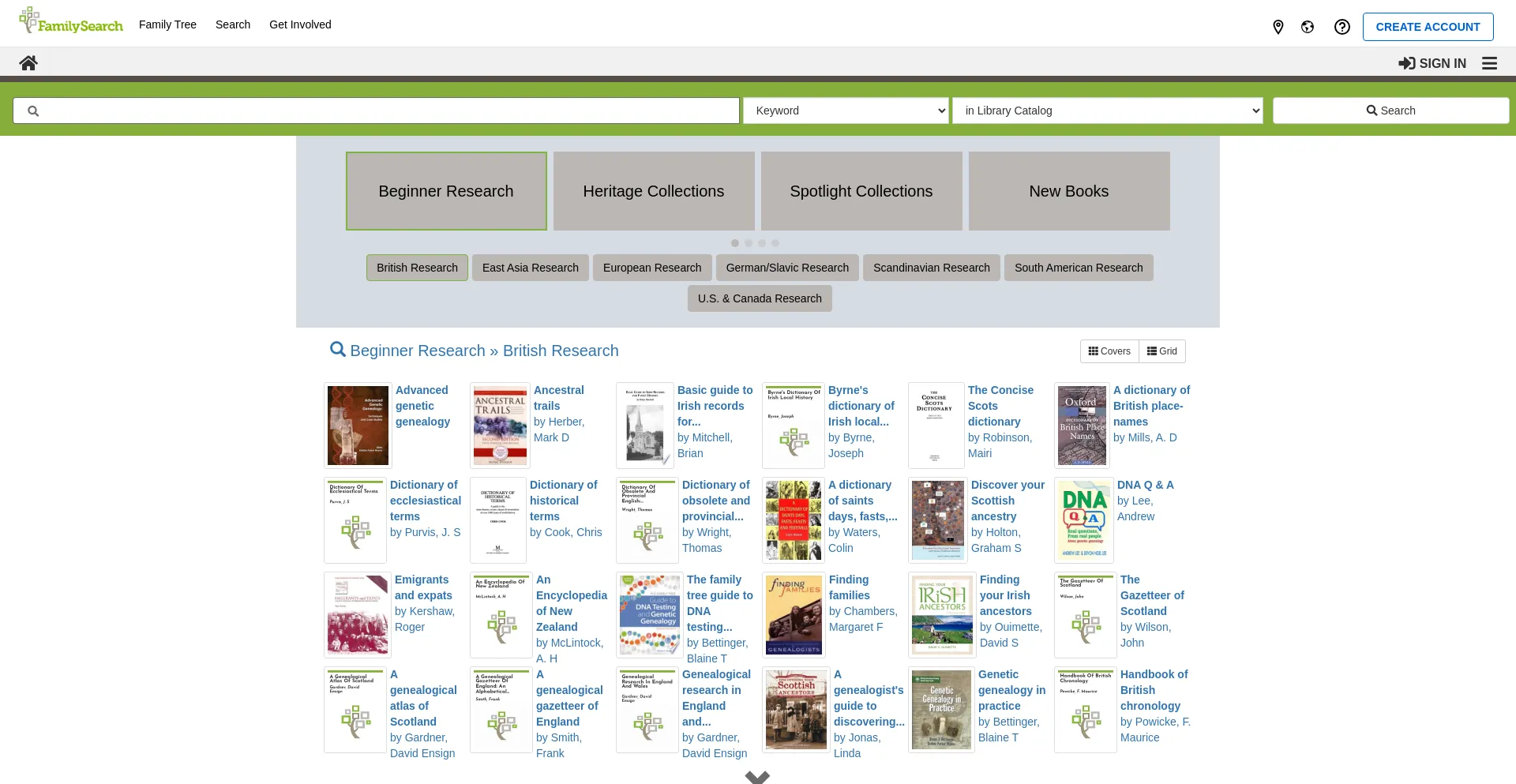 Screenshot of libcat.familysearch.org homepage