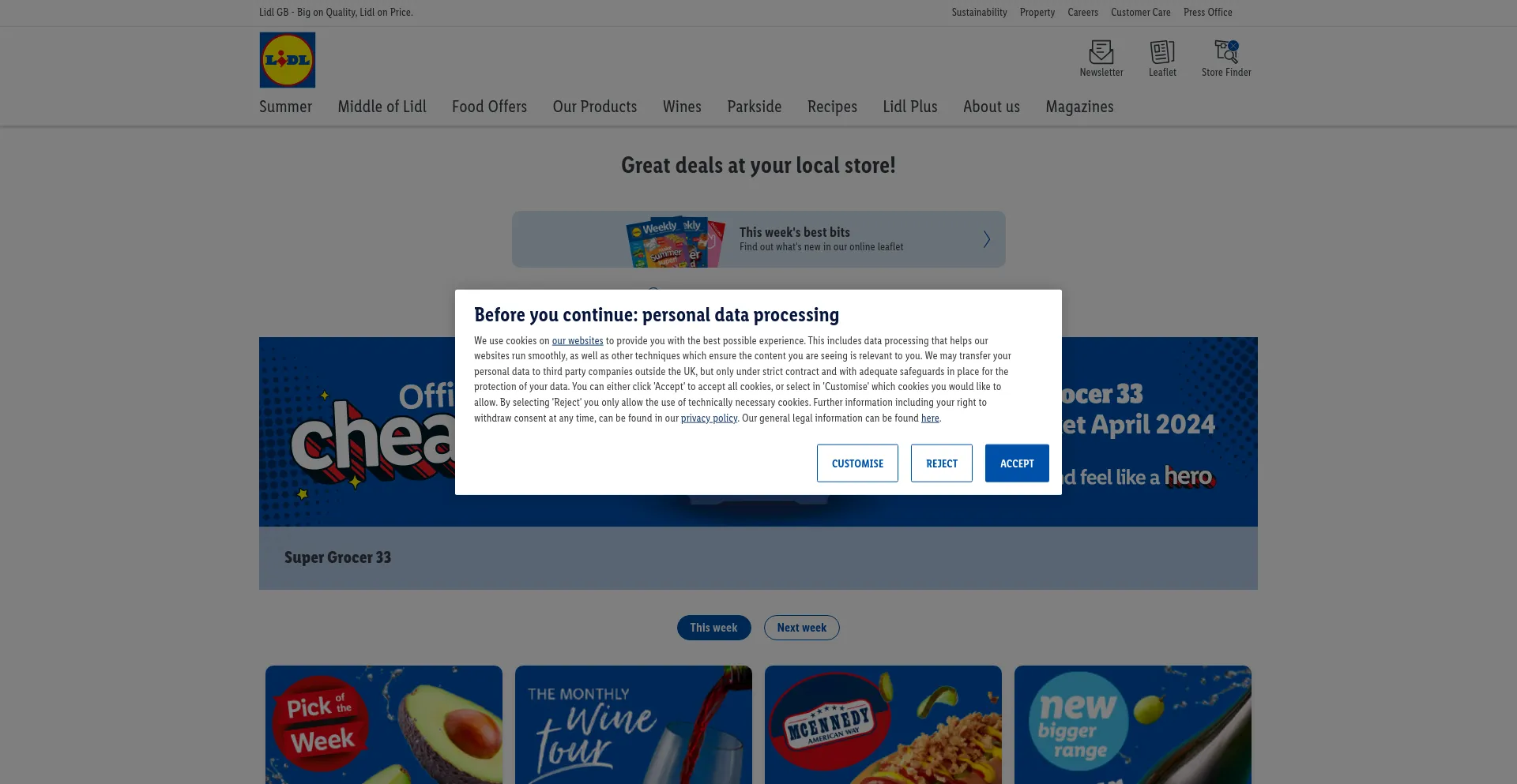 Screenshot of lidl.co.uk homepage