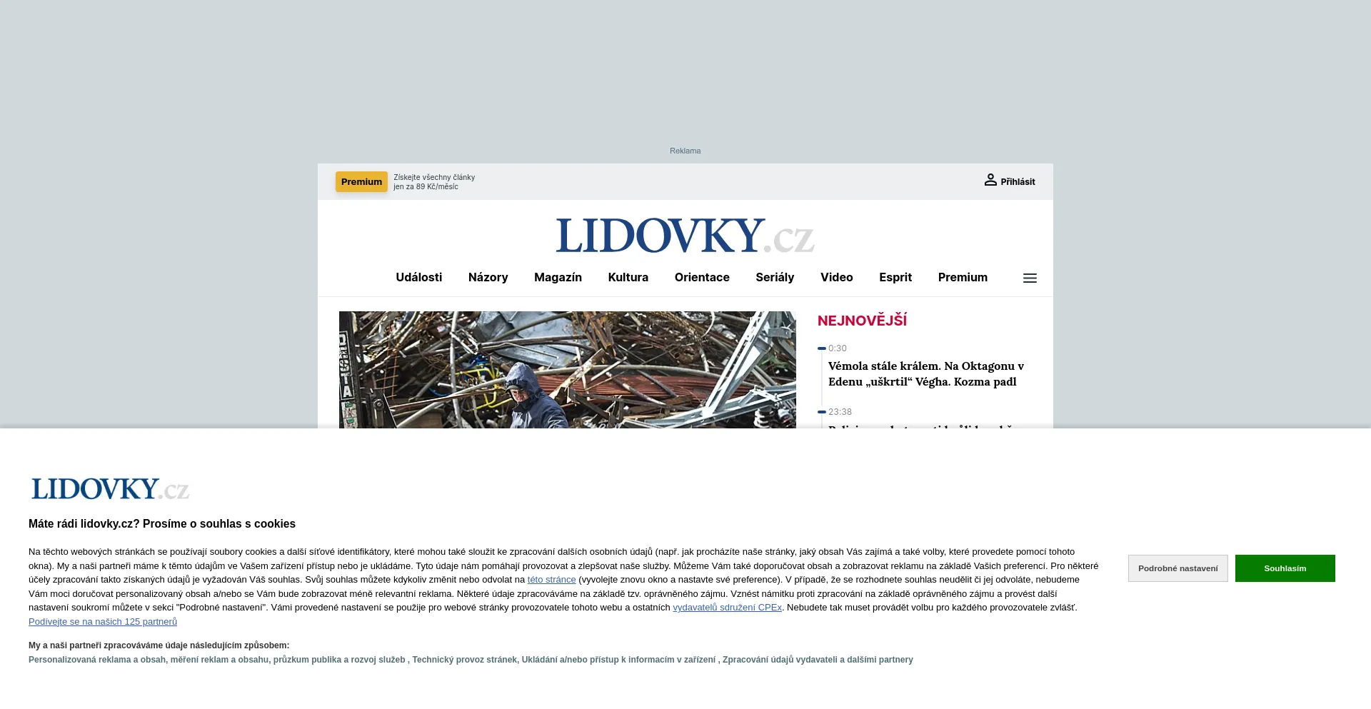 Screenshot of lidovky.cz homepage