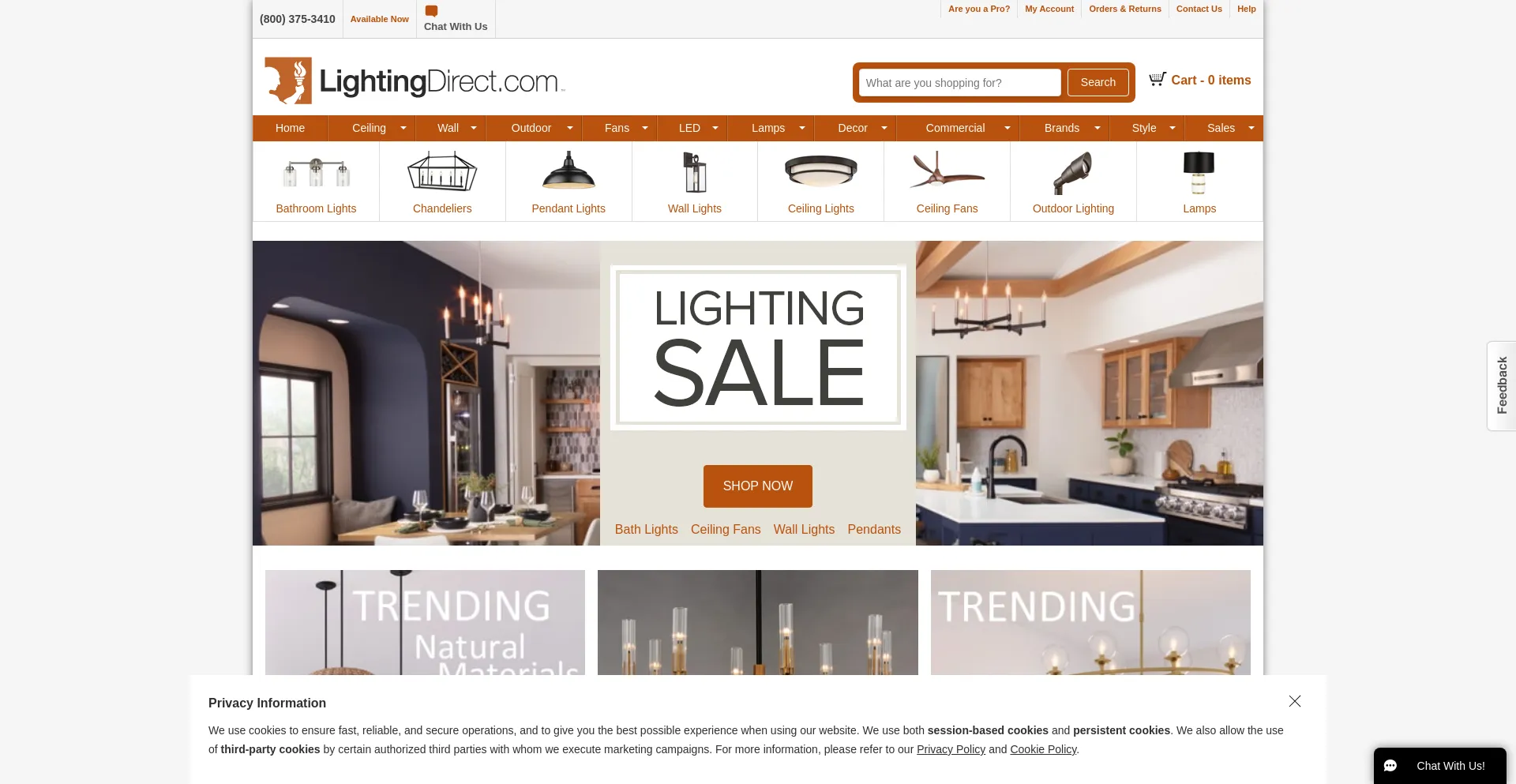 Screenshot of lightingdirect.com homepage