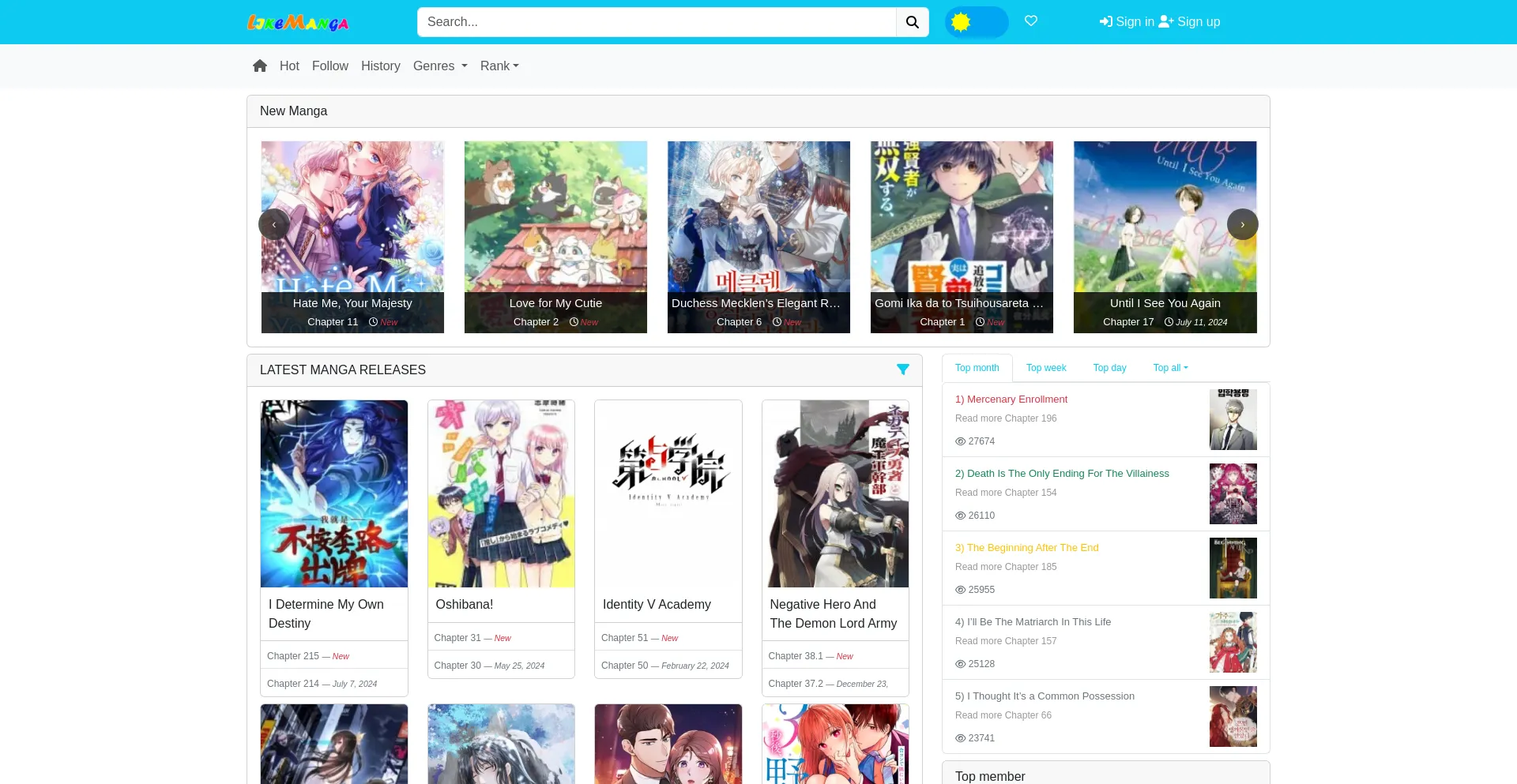 Screenshot of likemanga.io homepage