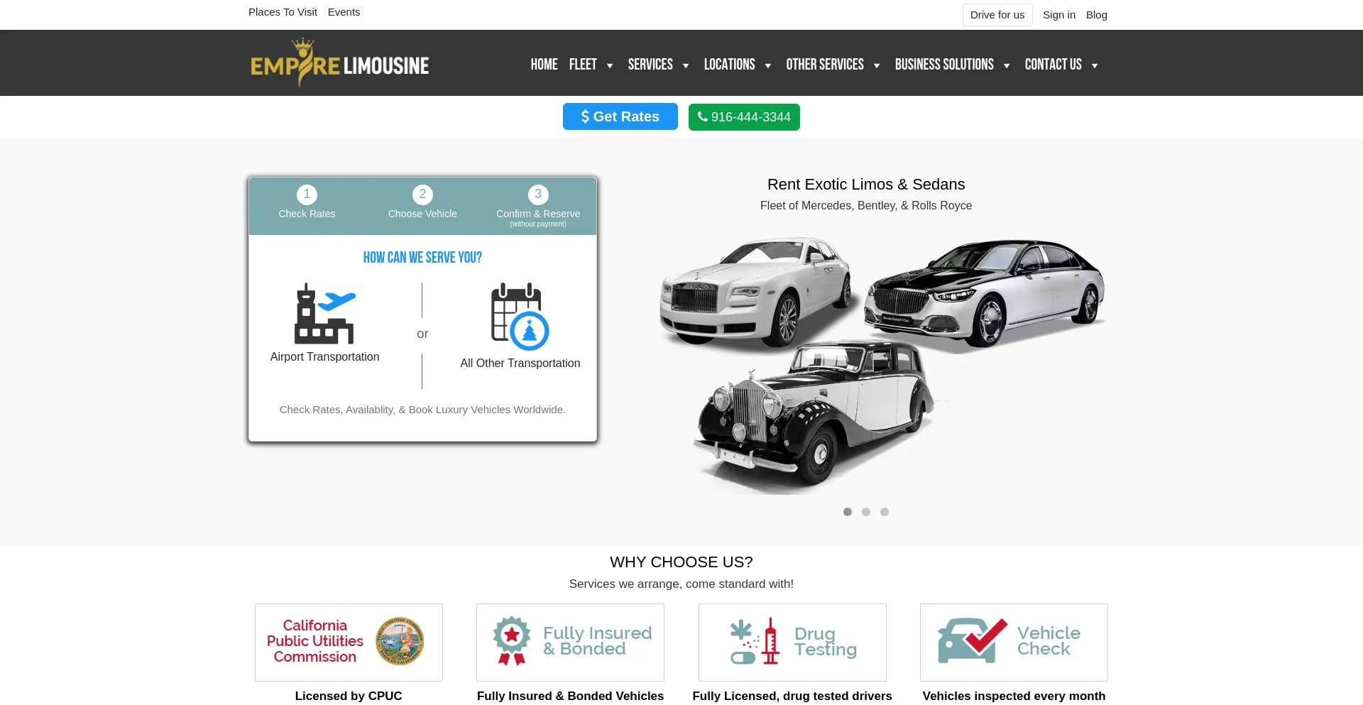 Screenshot of limousine-sacramento.com homepage